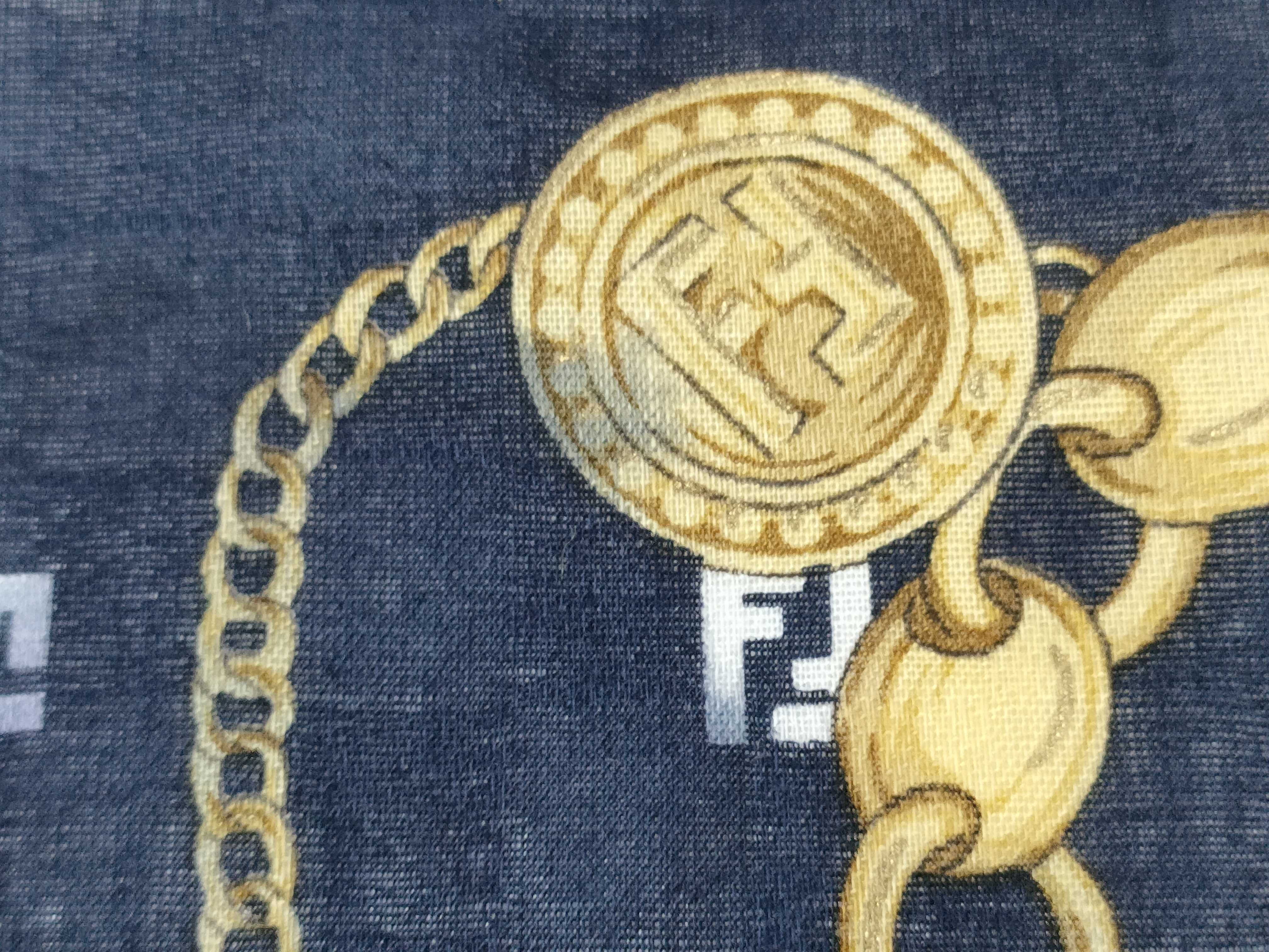 handkerchief scarf with sticker, border logo, FF Zucca pattern, chain, coin, and other accessories. — view 8