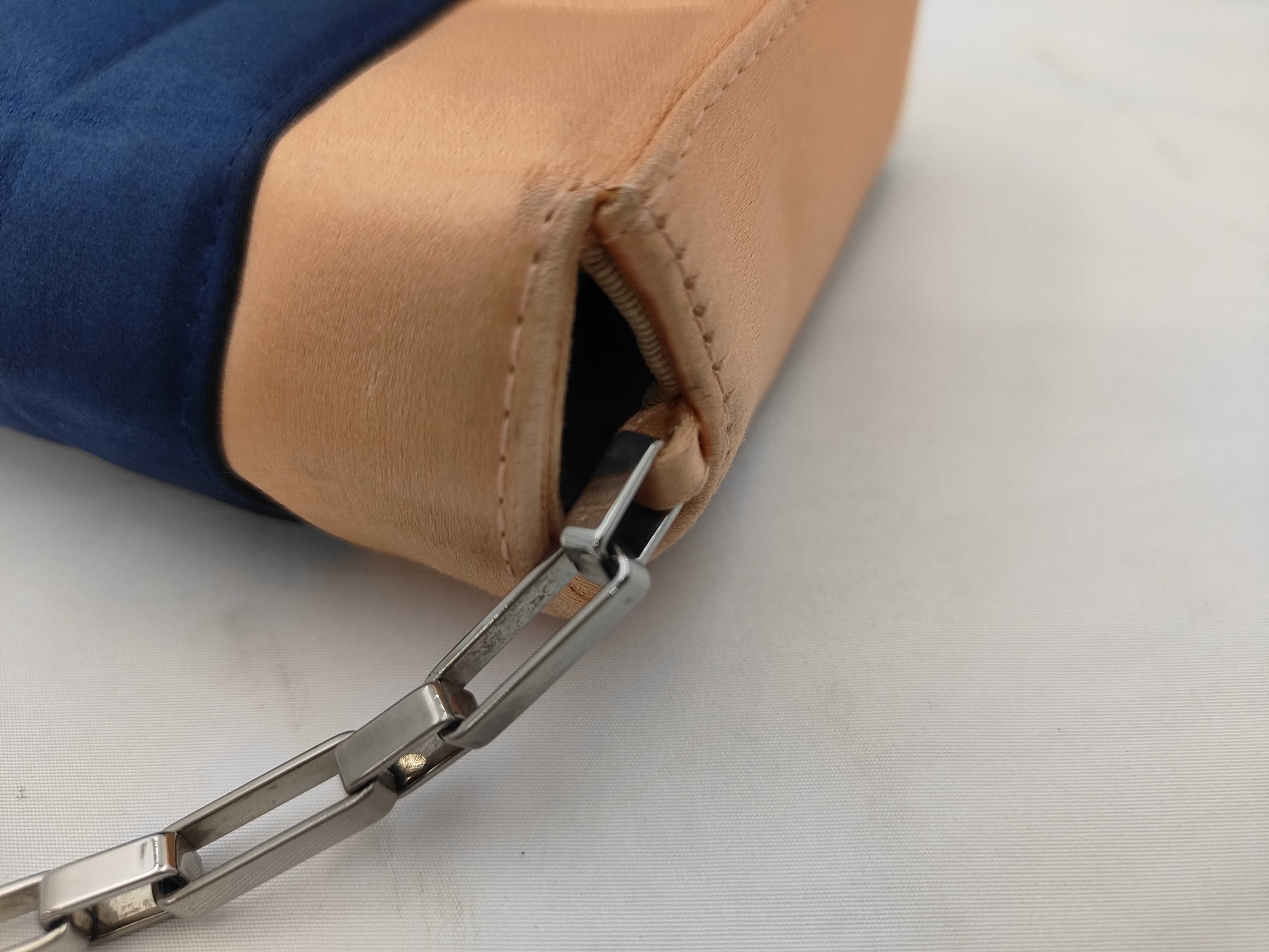 Chocolate Bar Mini Chain Shoulder Bag Satin Blue x Beige SV Hardware 7249332 Shoulder Bag — view 6