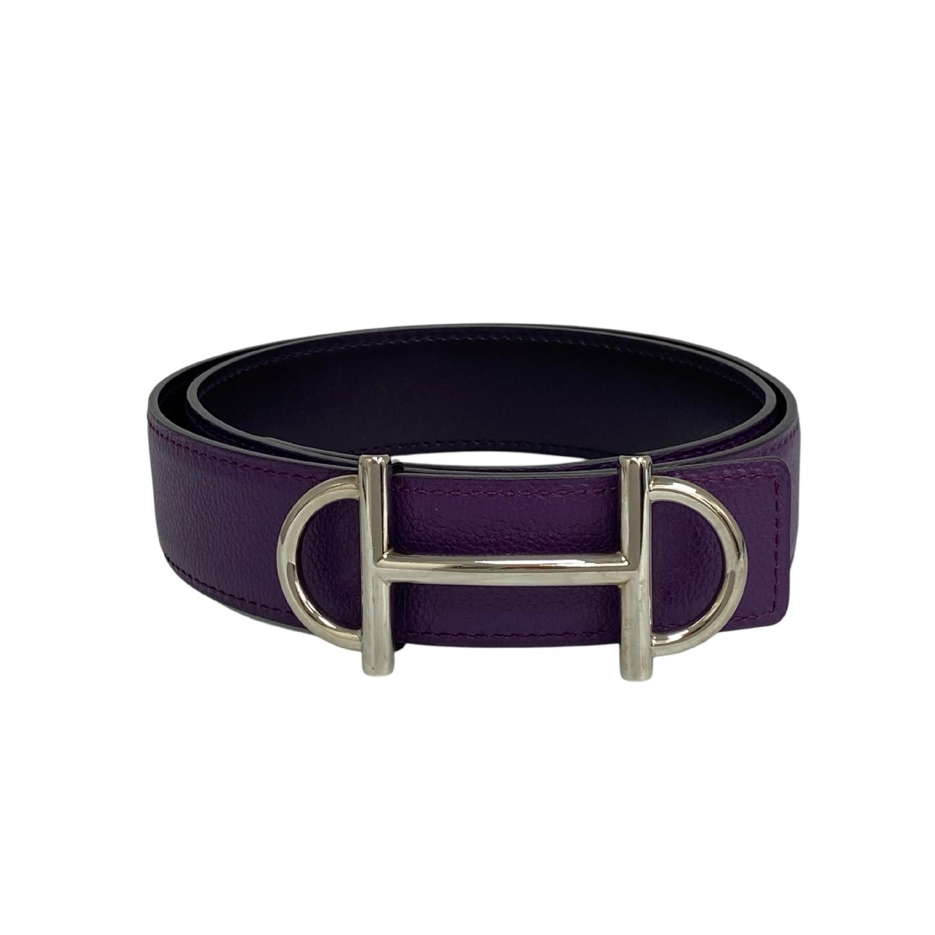 【*Shipped from: Hong Kong*】HERMES Purple Calfskin Gamma Reversible Belt Stamp R Belt — view 2