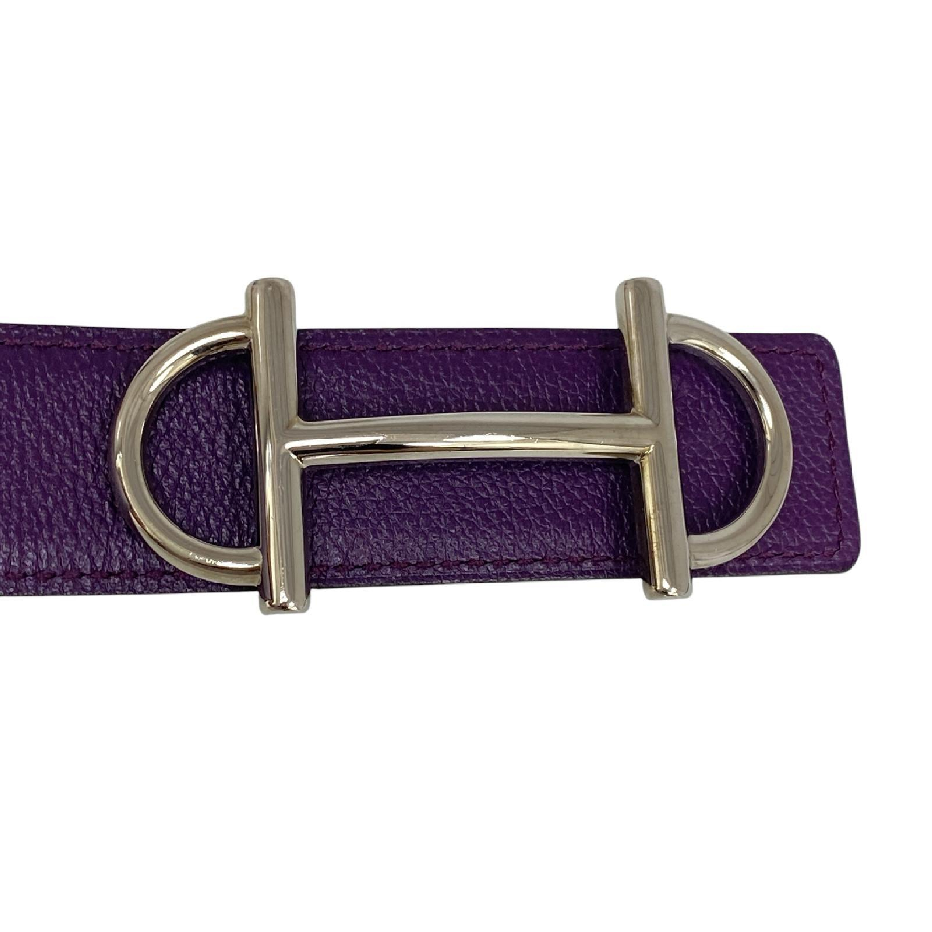 【*Shipped from: Hong Kong*】HERMES Purple Calfskin Gamma Reversible Belt Stamp R Belt — view 3