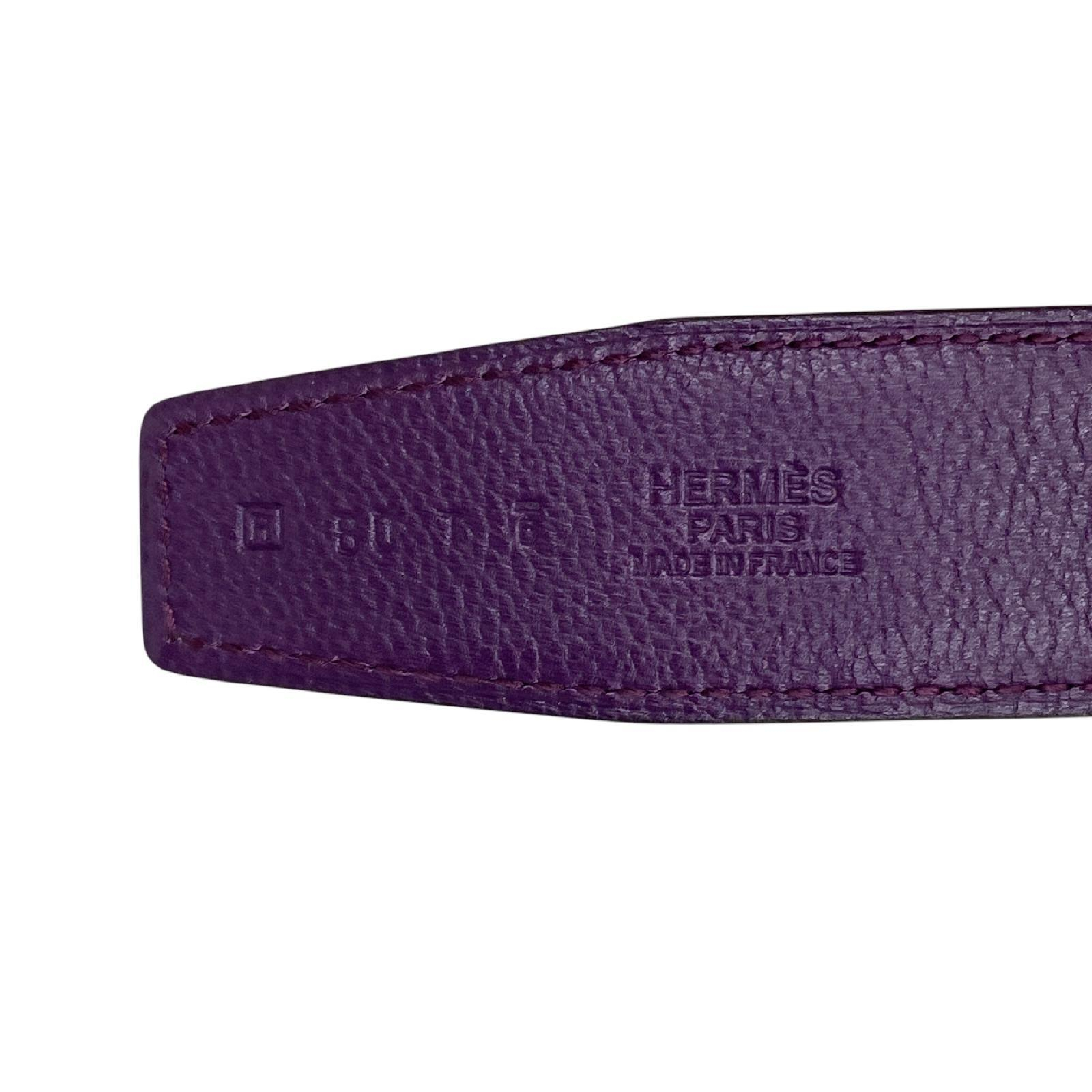 【*Shipped from: Hong Kong*】HERMES Purple Calfskin Gamma Reversible Belt Stamp R Belt — view 5