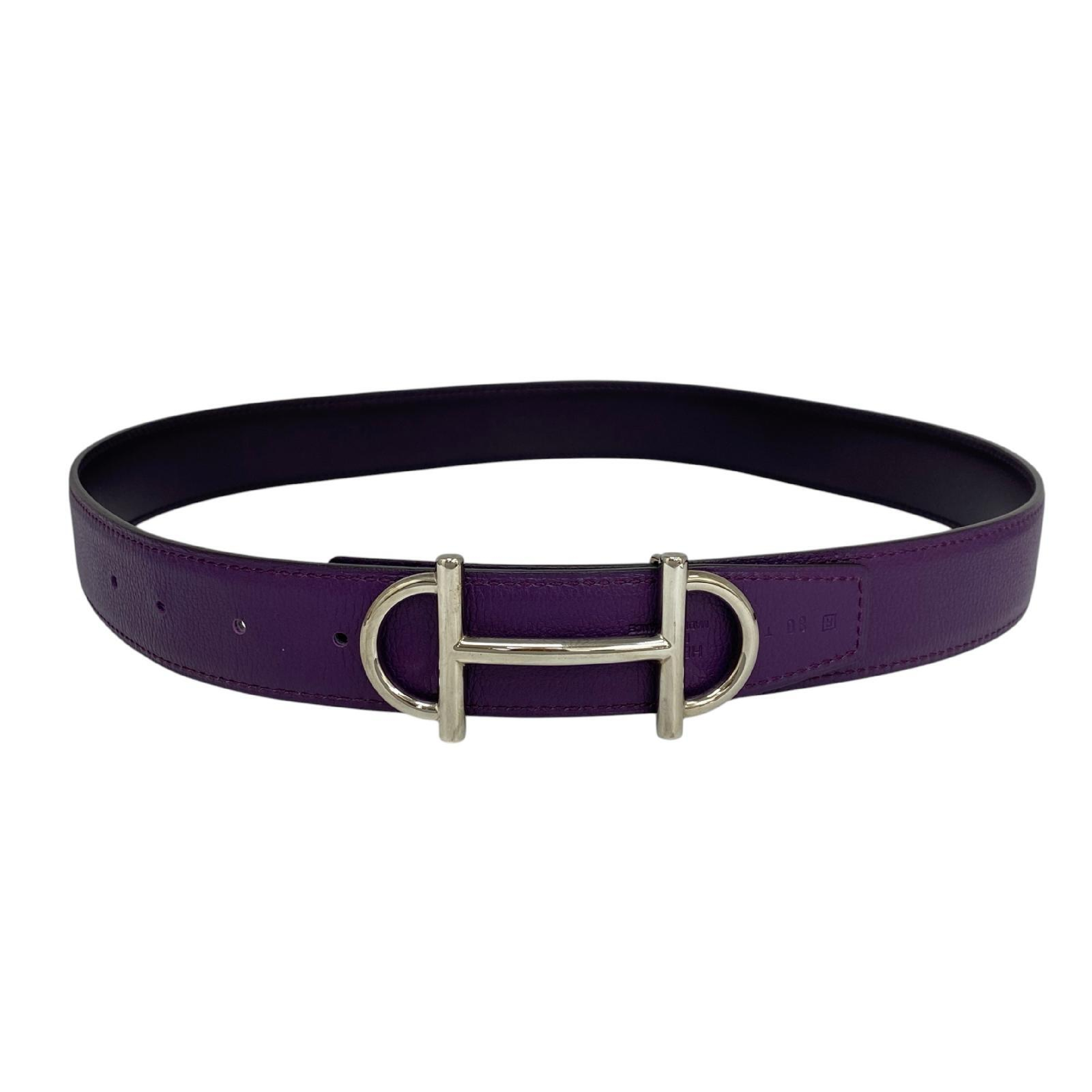 【*Shipped from: Hong Kong*】HERMES Purple Calfskin Gamma Reversible Belt Stamp R Belt — view 7