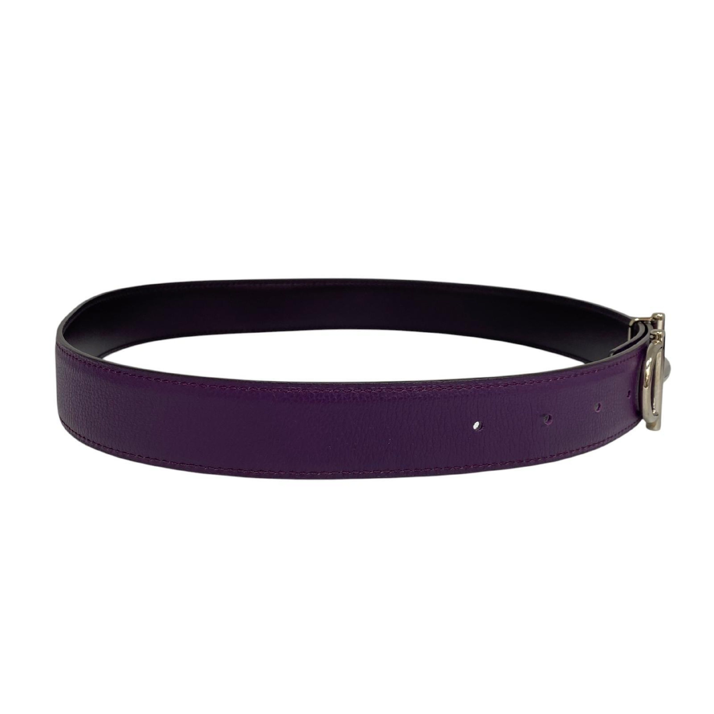 【*Shipped from: Hong Kong*】HERMES Purple Calfskin Gamma Reversible Belt Stamp R Belt — view 8