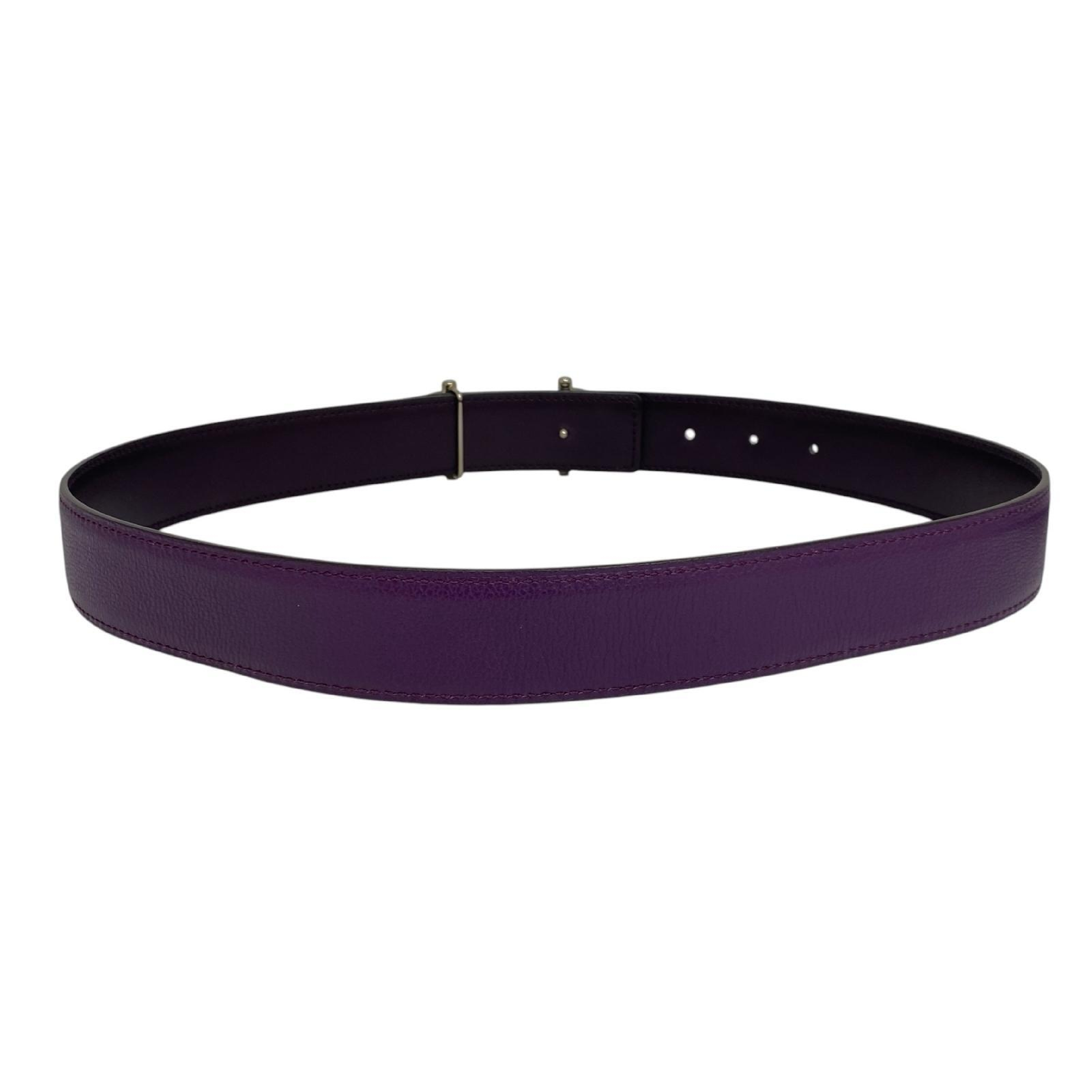 【*Shipped from: Hong Kong*】HERMES Purple Calfskin Gamma Reversible Belt Stamp R Belt — view 9