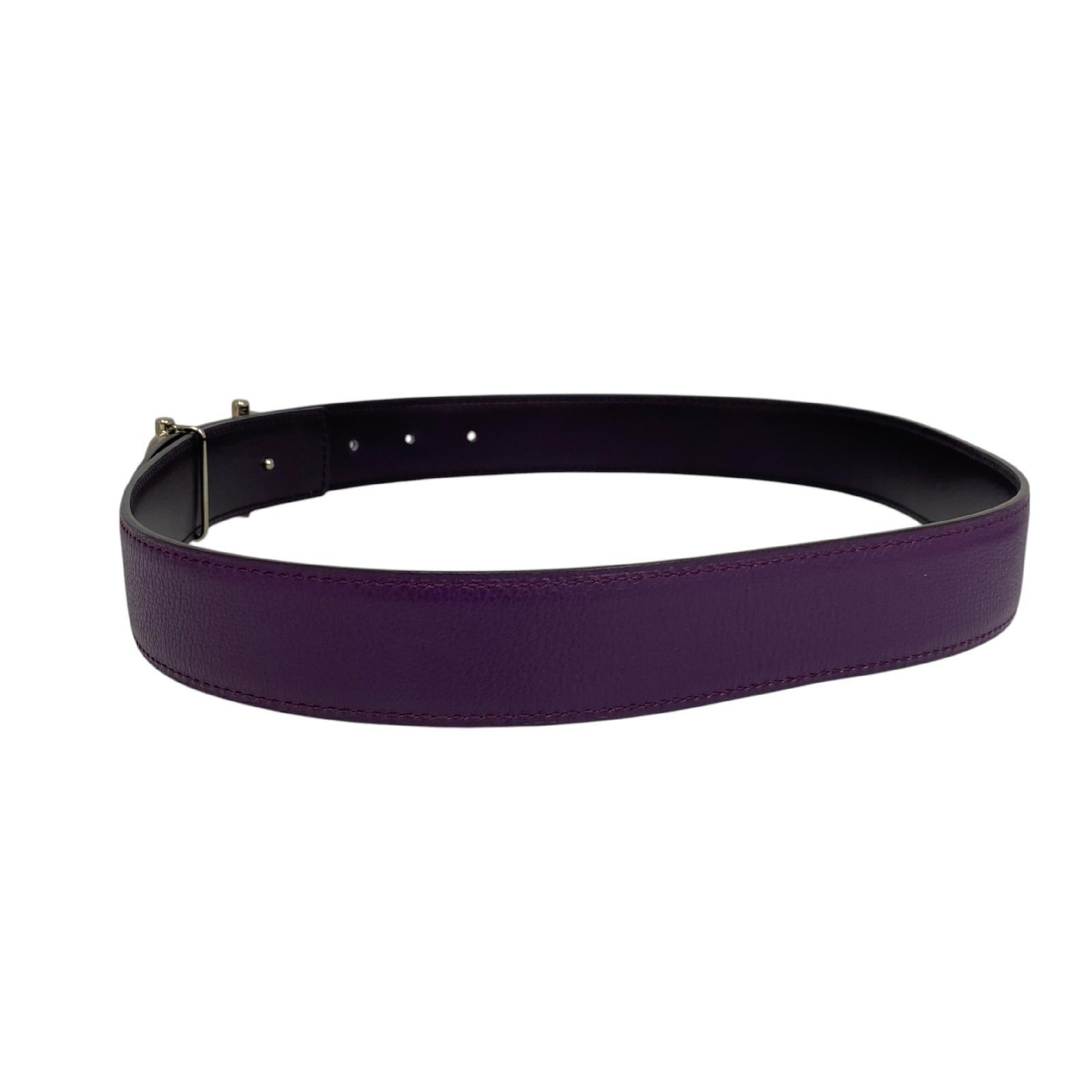 【*Shipped from: Hong Kong*】HERMES Purple Calfskin Gamma Reversible Belt Stamp R Belt — view 10