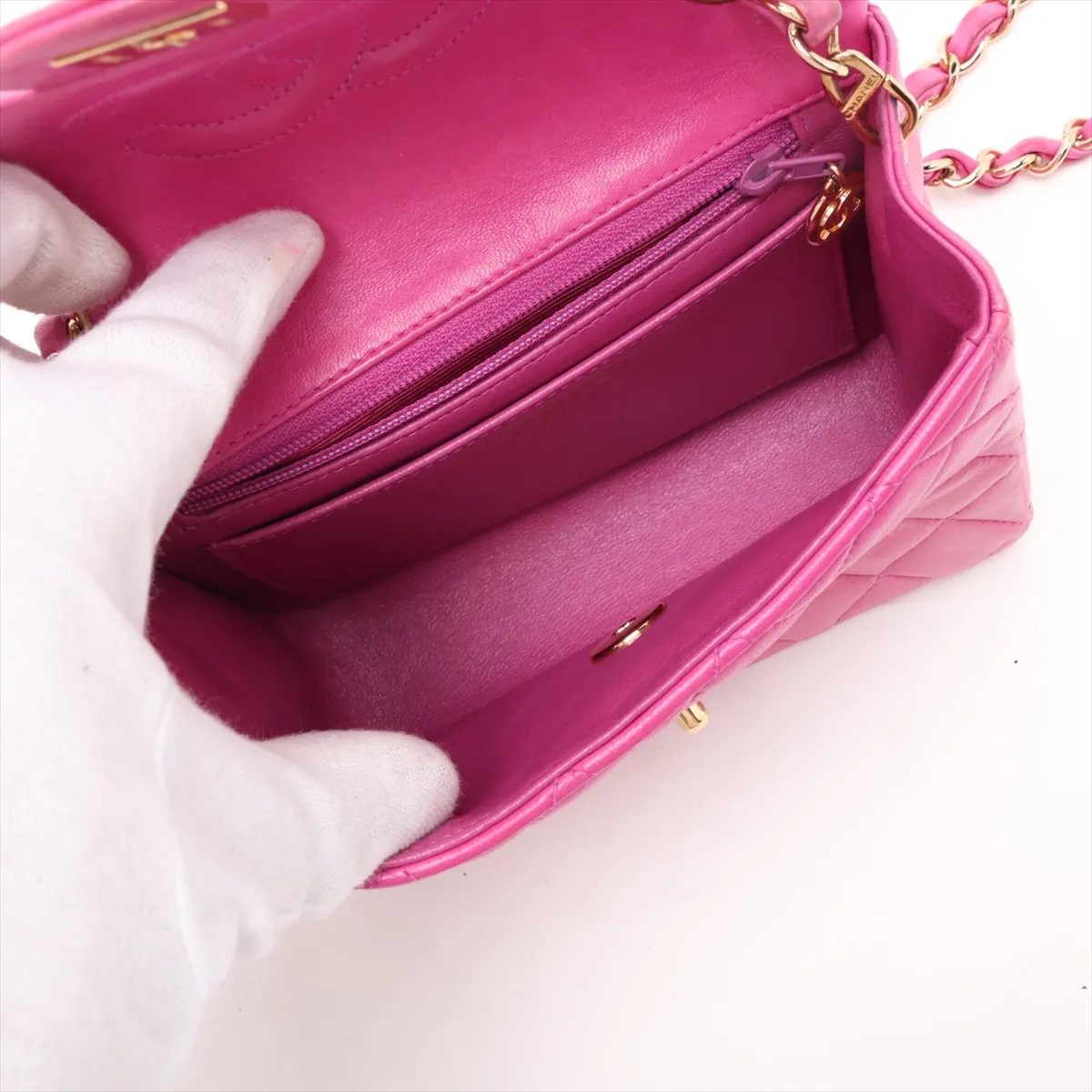 Mini Matelassé 17 Lambskin Single Flap Single Chain Bag, Pink with Gold Hardware, 7107466, Series 7, A01115 — view 6
