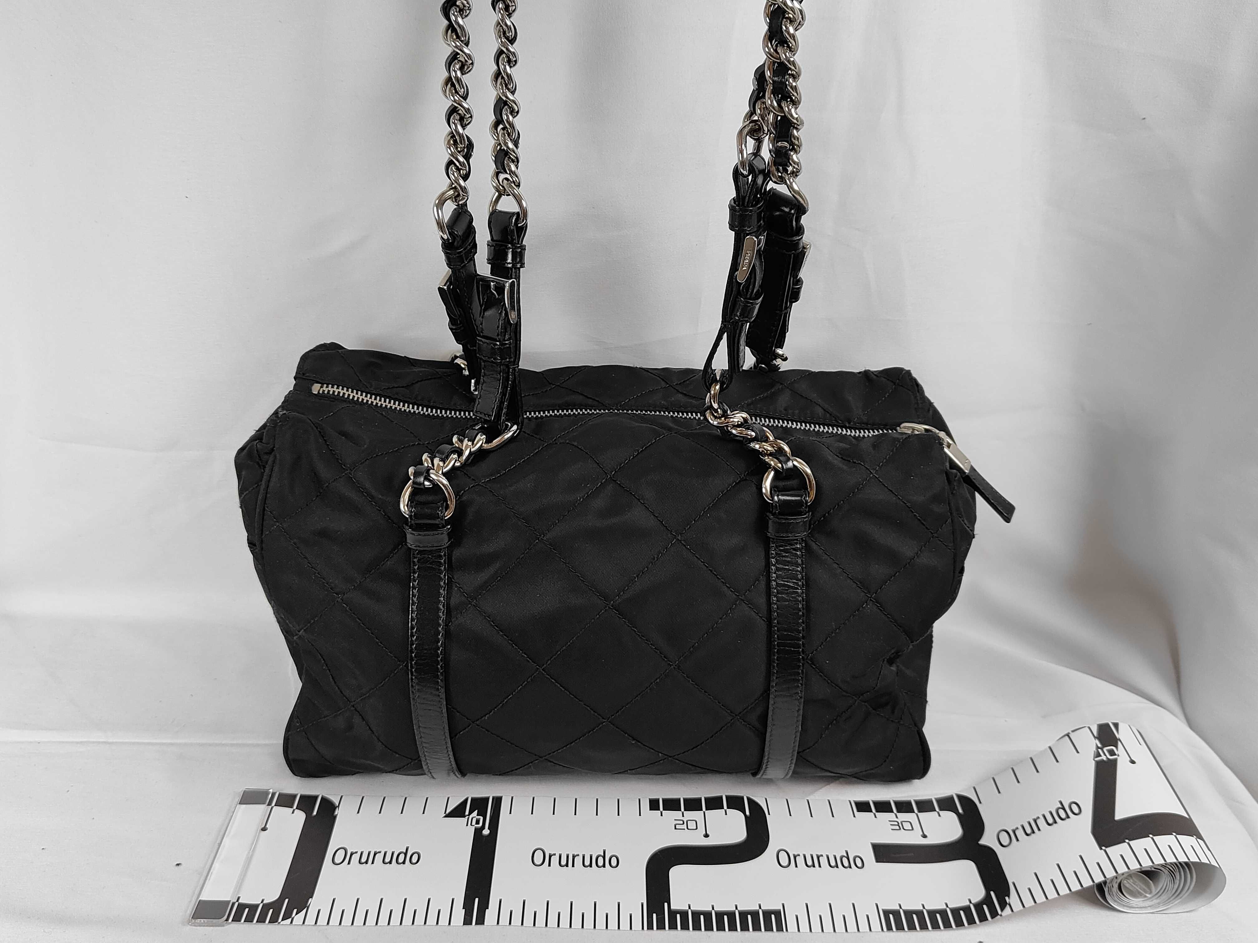 nylon quilted chain tote shoulder bag — view 2