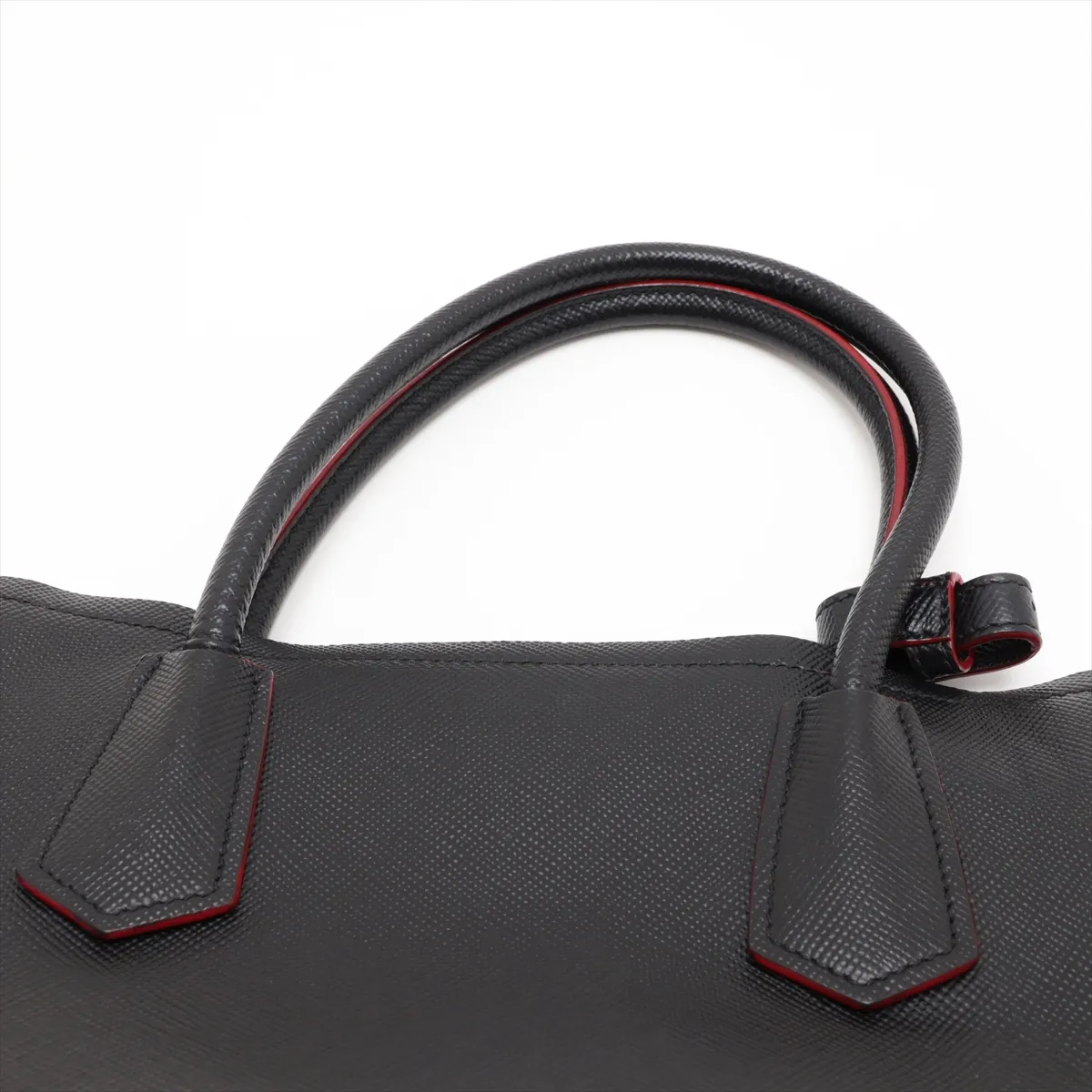 Saffiano Cuir Leather Handbag, Black — view 6