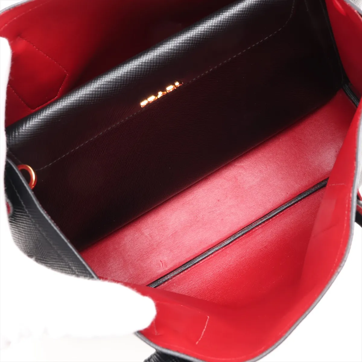 Saffiano Cuir Leather Handbag, Black — view 7