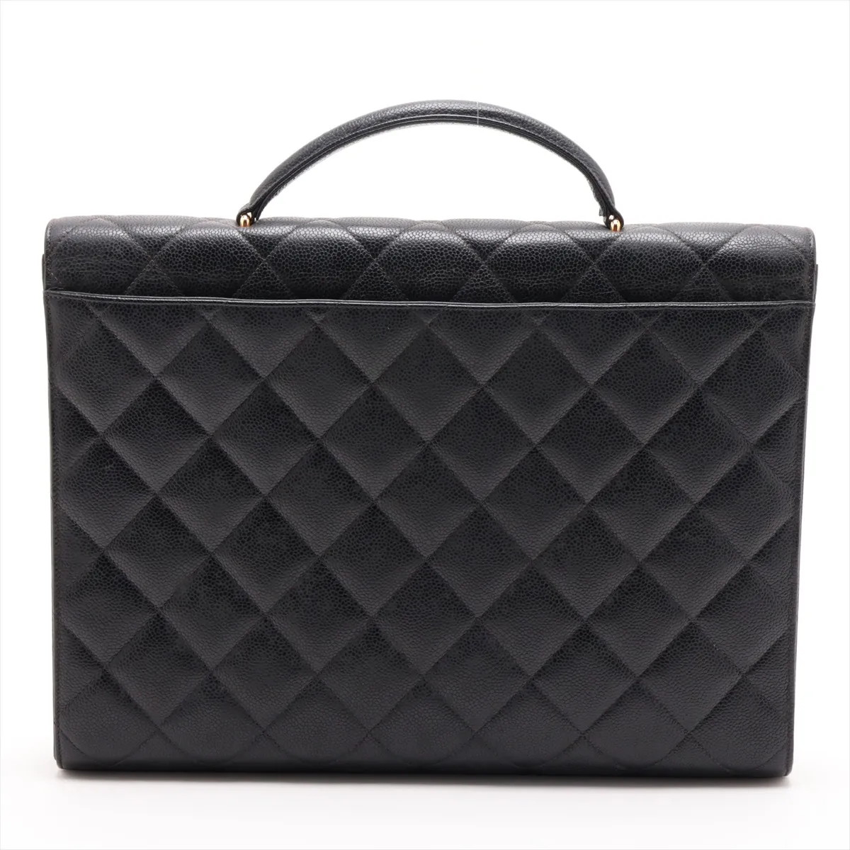Matelassé Caviar Leather Business Bag, Black with Gold Hardware — view 2