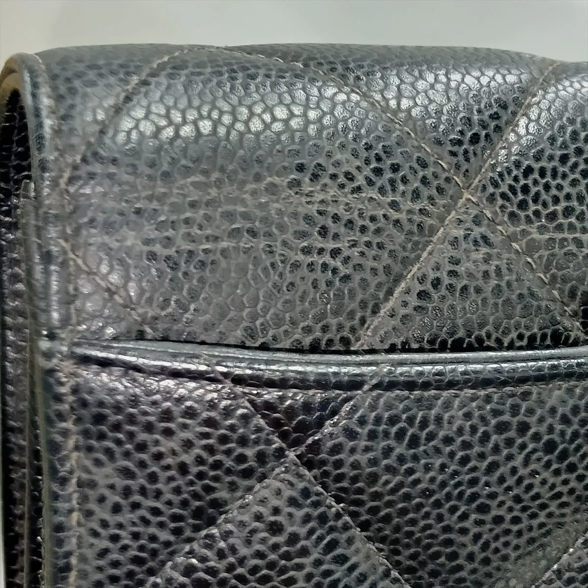 Matelassé Caviar Leather Business Bag, Black with Gold Hardware — view 13