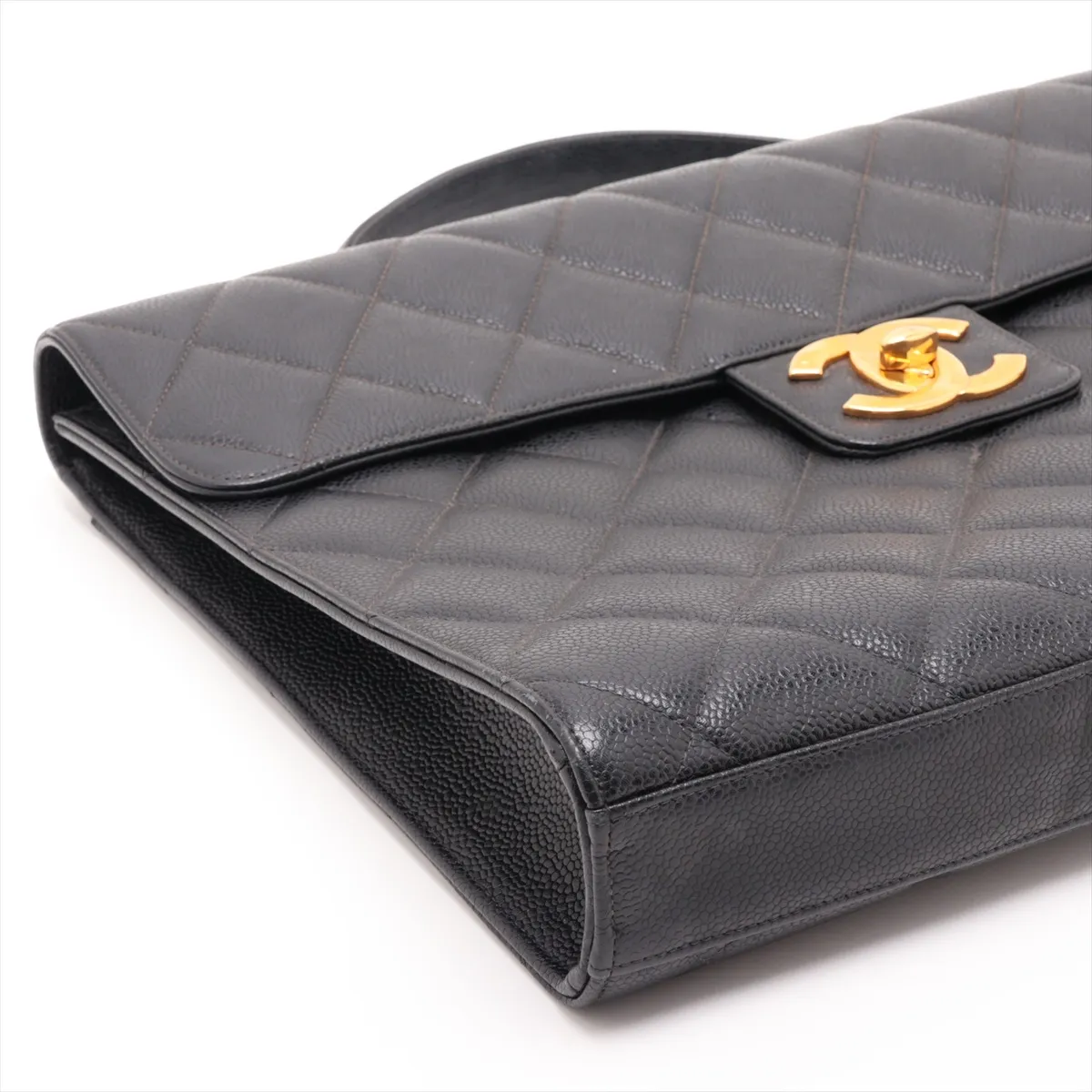 Matelassé Caviar Leather Business Bag, Black with Gold Hardware — view 4