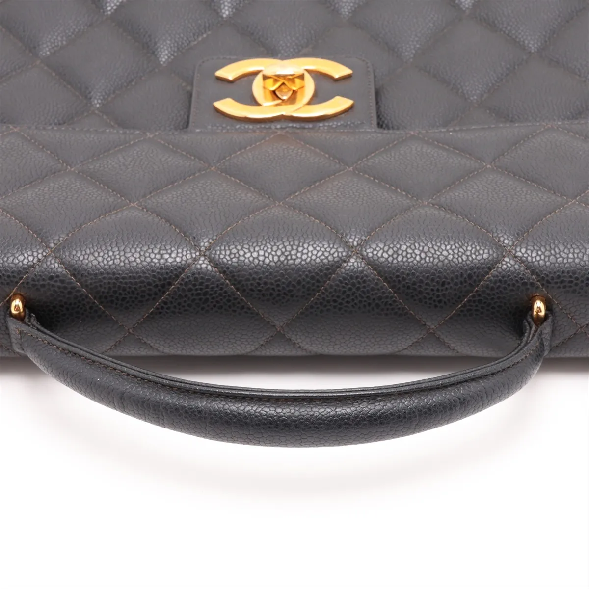Matelassé Caviar Leather Business Bag, Black with Gold Hardware — view 5