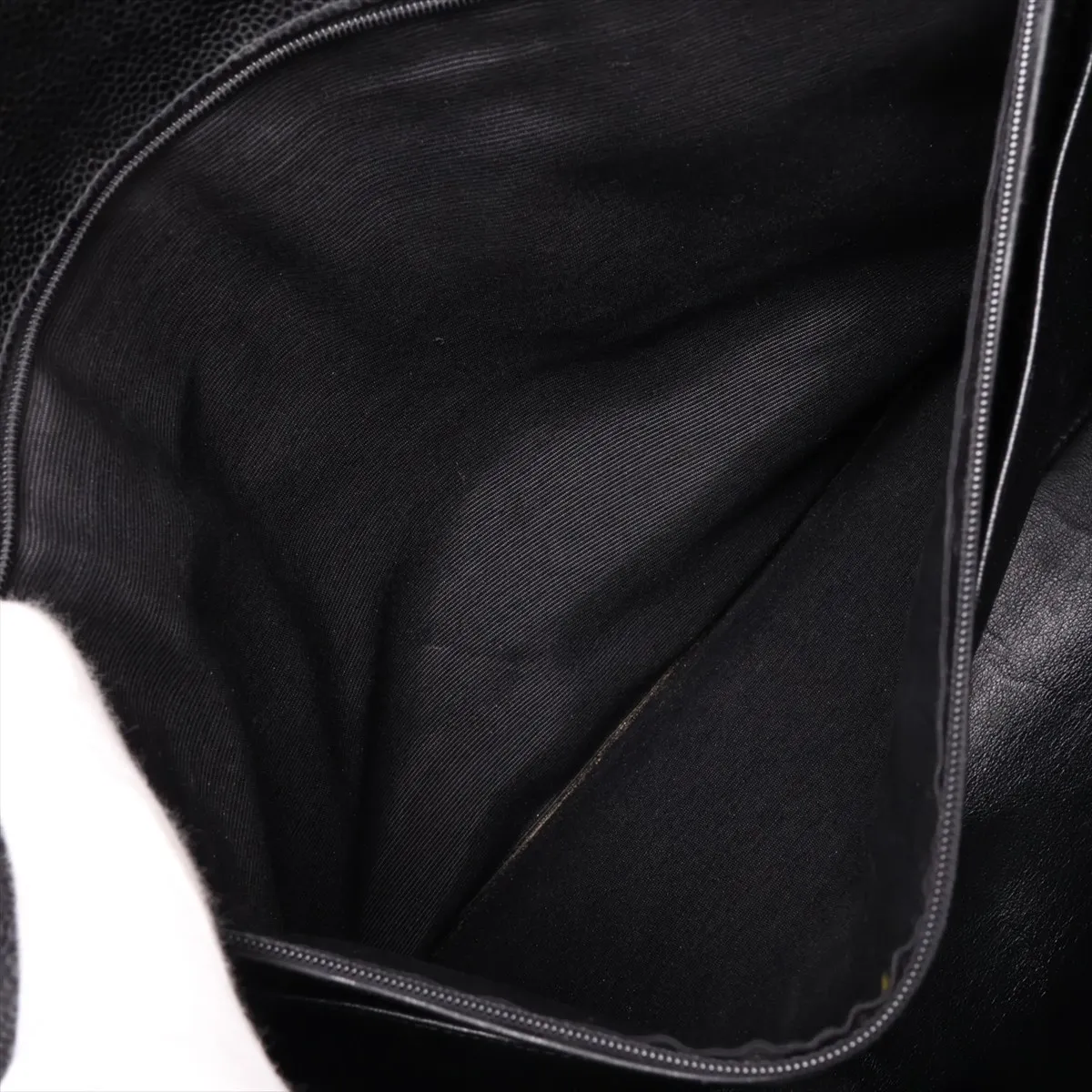 Matelassé Caviar Leather Business Bag, Black with Gold Hardware — view 8