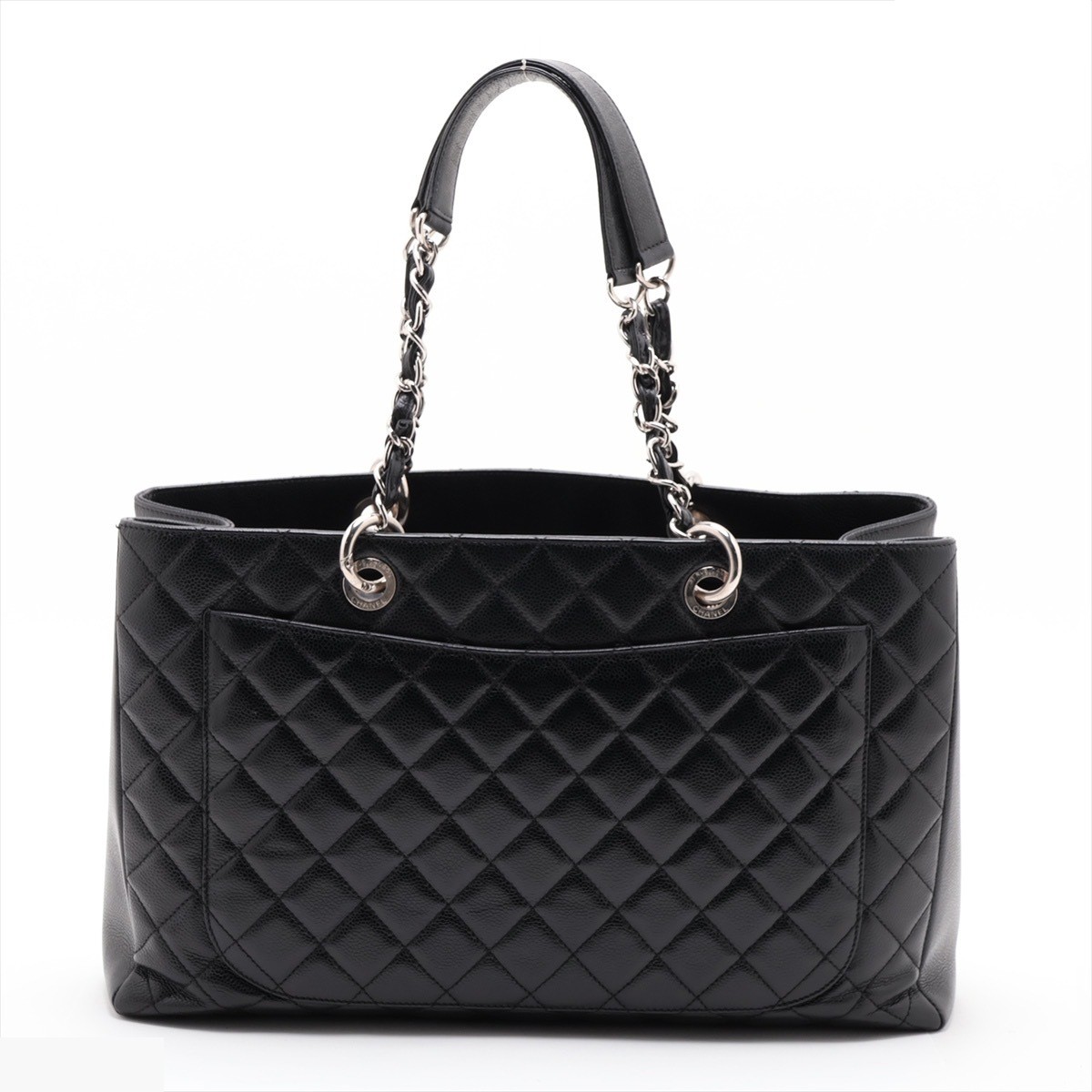 GST XL Caviar Skin Chain Tote Bag, Black/Silver — view 2