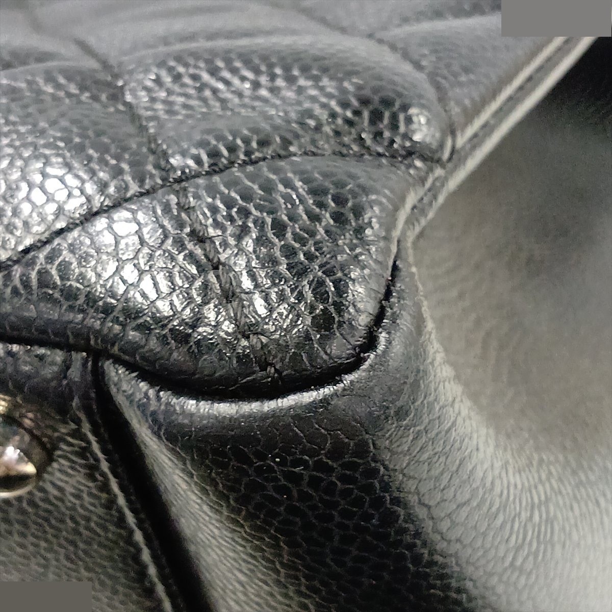 GST XL Caviar Skin Chain Tote Bag, Black/Silver — view 12