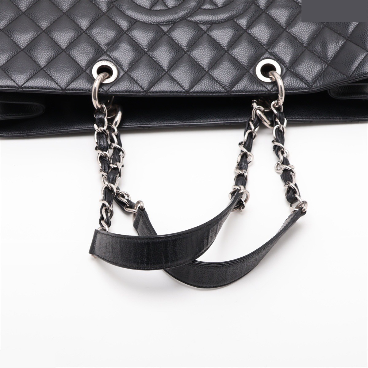 GST XL Caviar Skin Chain Tote Bag, Black/Silver — view 5