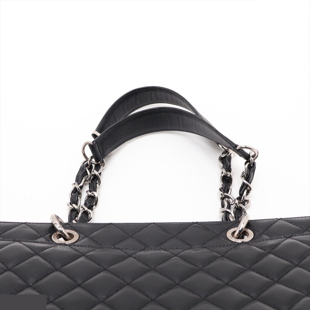 GST XL Caviar Skin Chain Tote Bag, Black/Silver — view 6