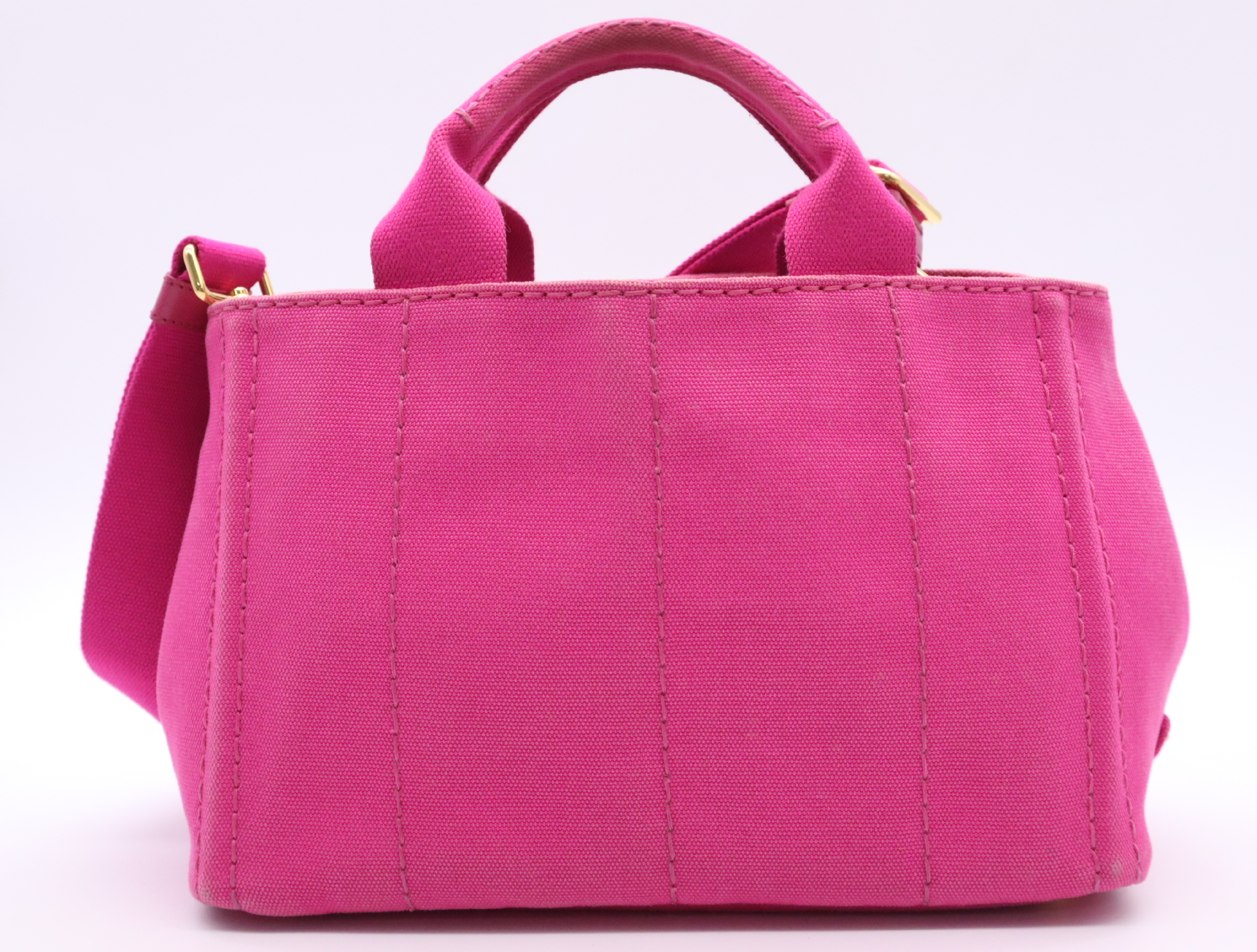 Canvas Canapa Handbag, Pink, Gold Hardware, with Shoulder Strap — view 2