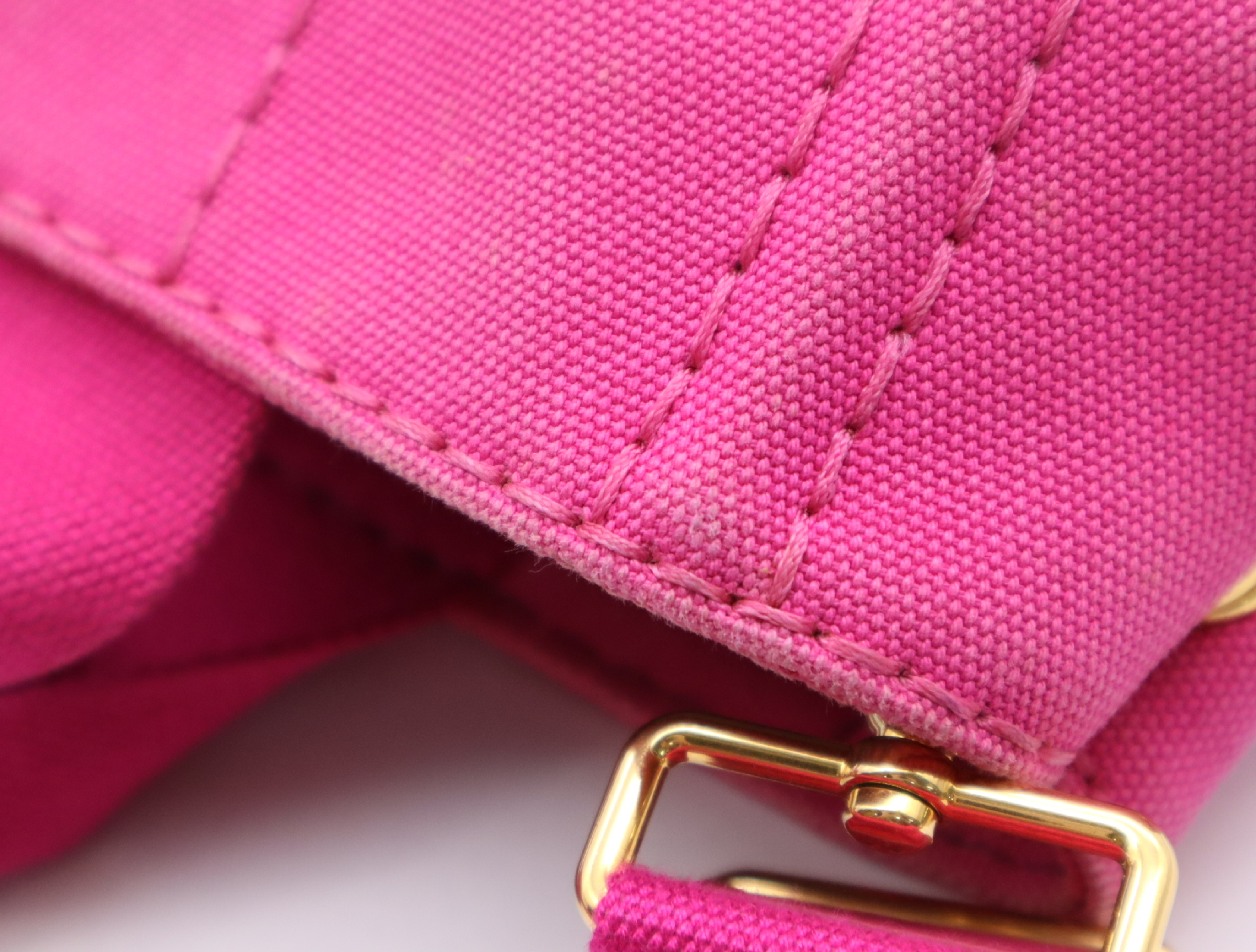 Canvas Canapa Handbag, Pink, Gold Hardware, with Shoulder Strap — view 11
