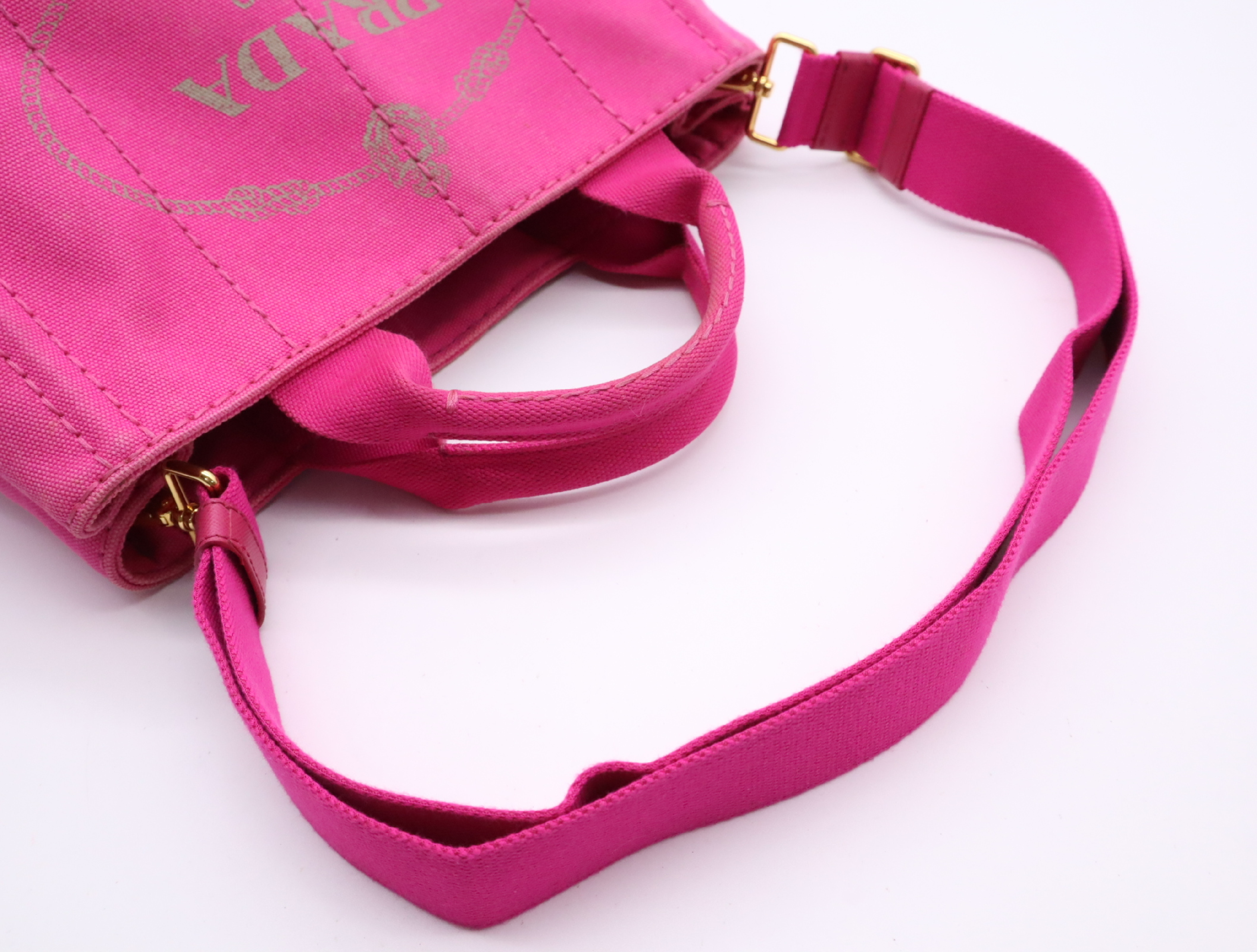 Canvas Canapa Handbag, Pink, Gold Hardware, with Shoulder Strap — view 12