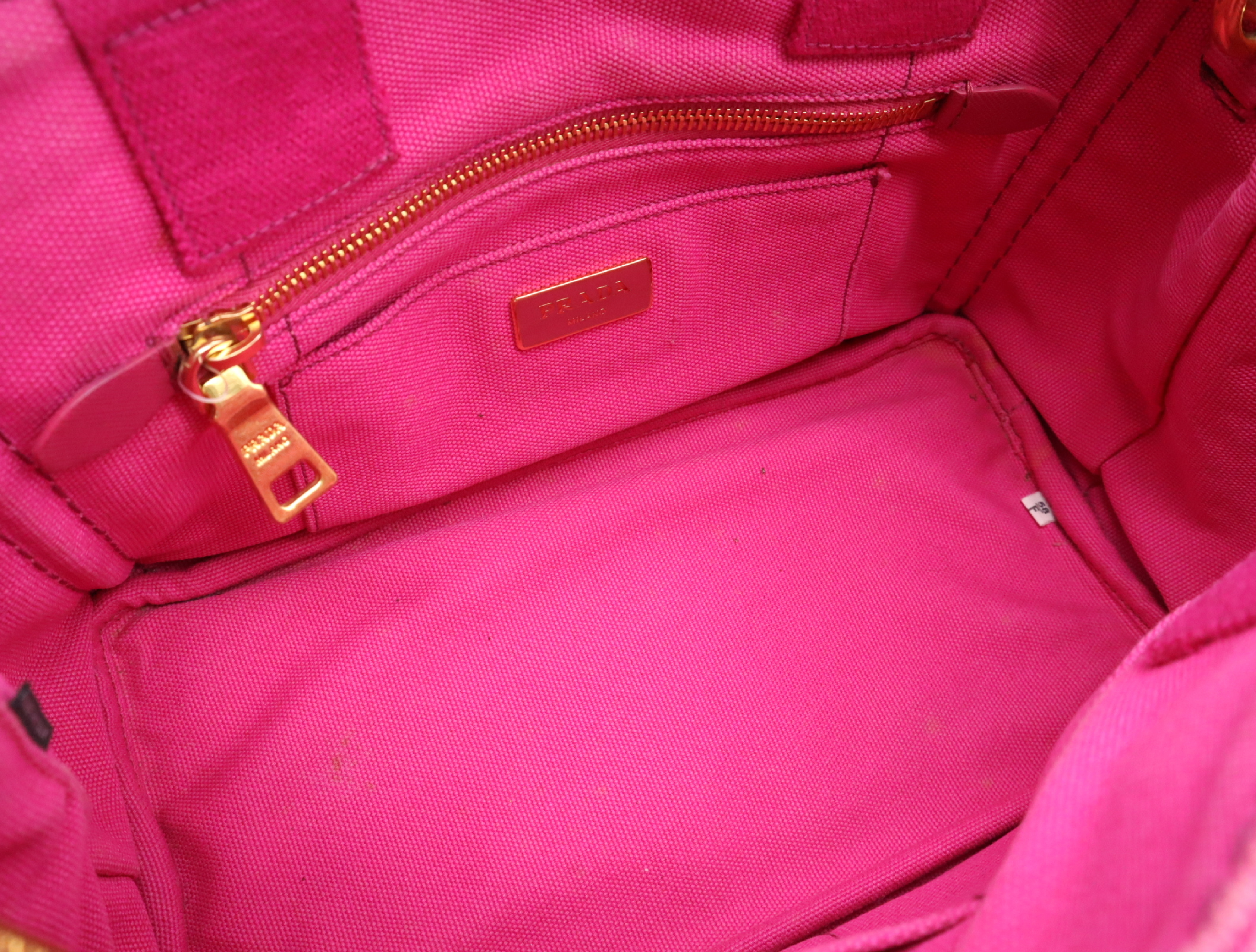 Canvas Canapa Handbag, Pink, Gold Hardware, with Shoulder Strap — view 14