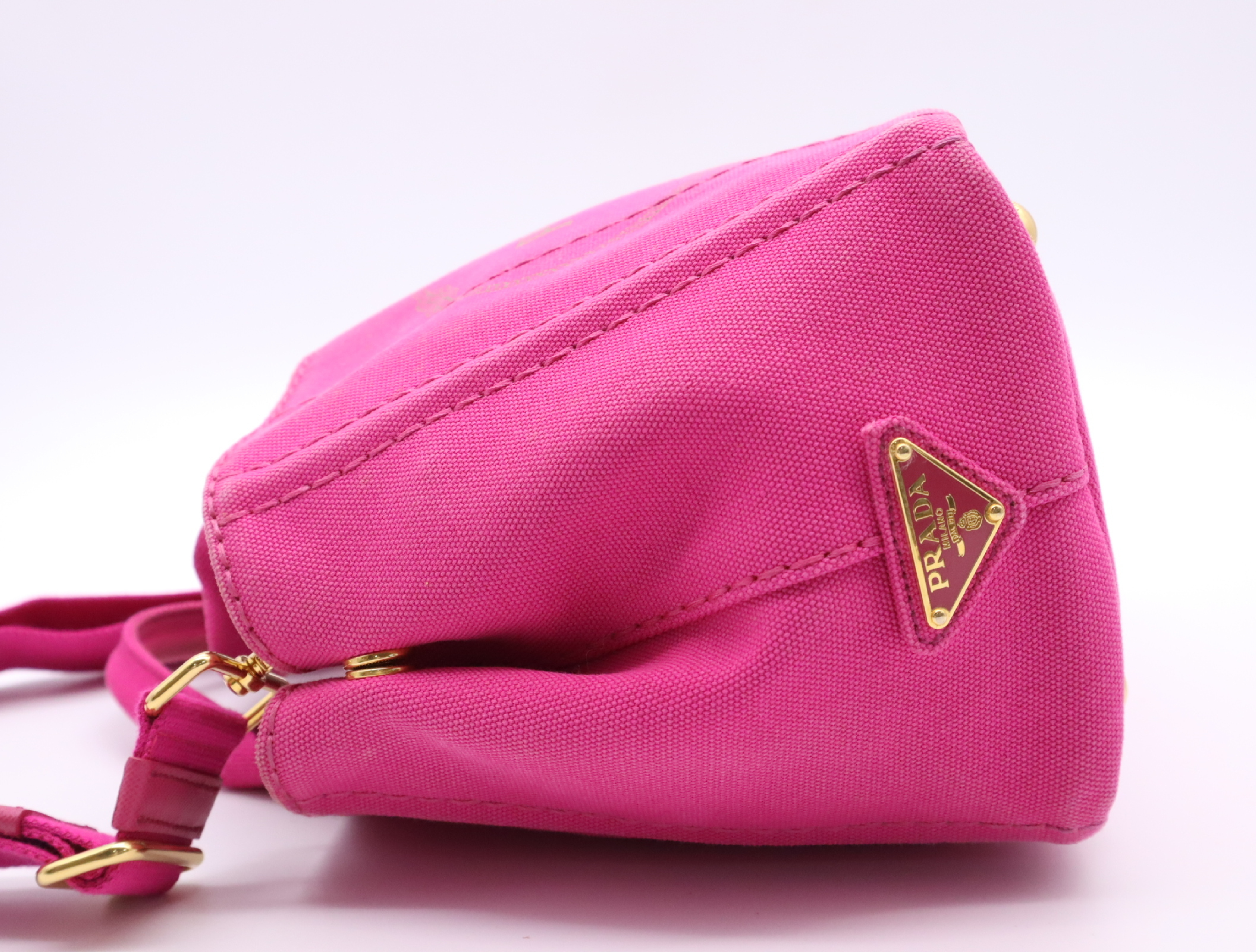 Canvas Canapa Handbag, Pink, Gold Hardware, with Shoulder Strap — view 3
