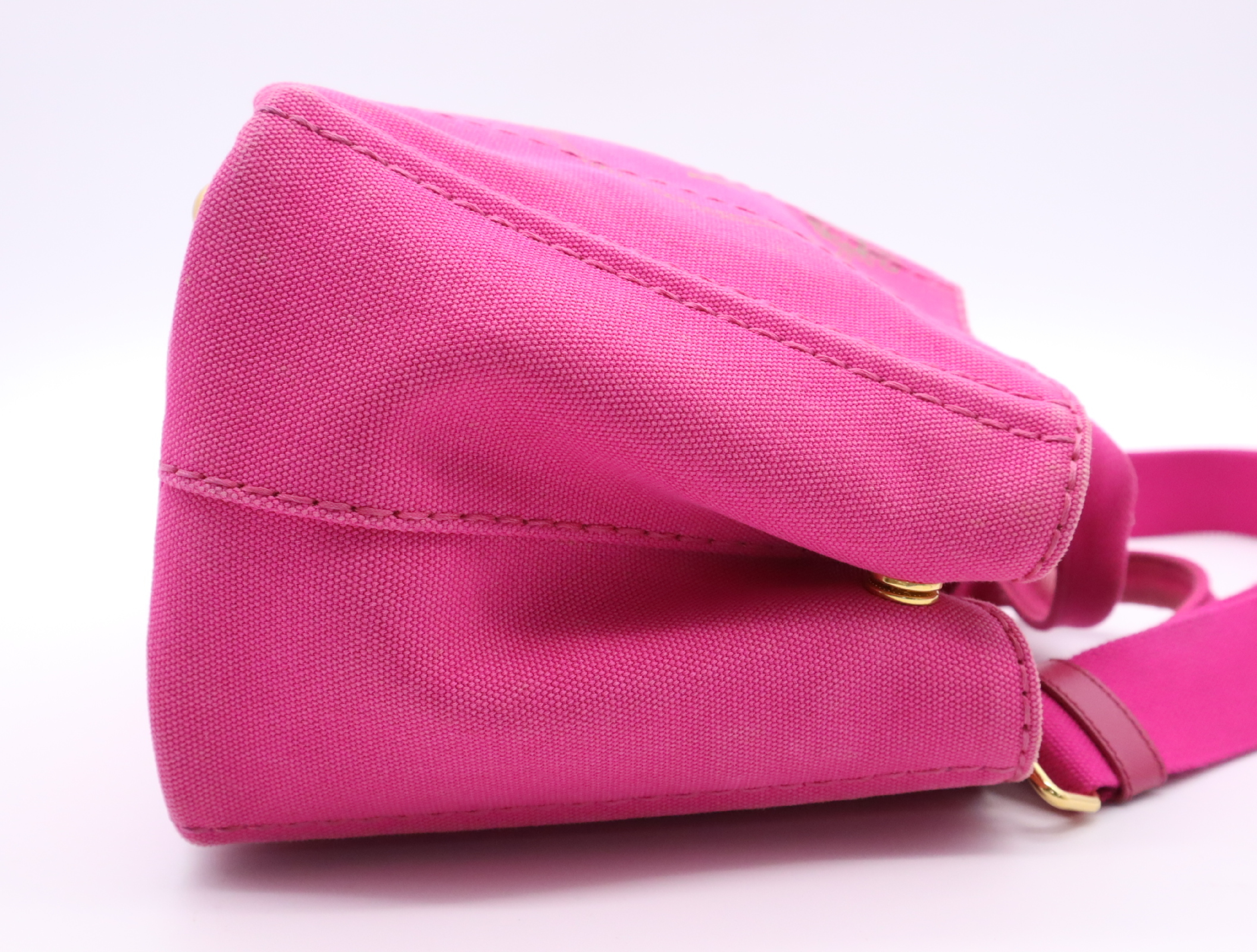 Canvas Canapa Handbag, Pink, Gold Hardware, with Shoulder Strap — view 5