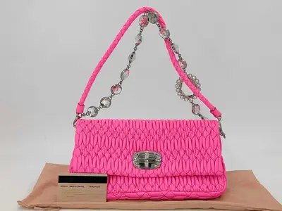 Hot Pink Nappa Leather Crystal Shoulder Bag RP0233