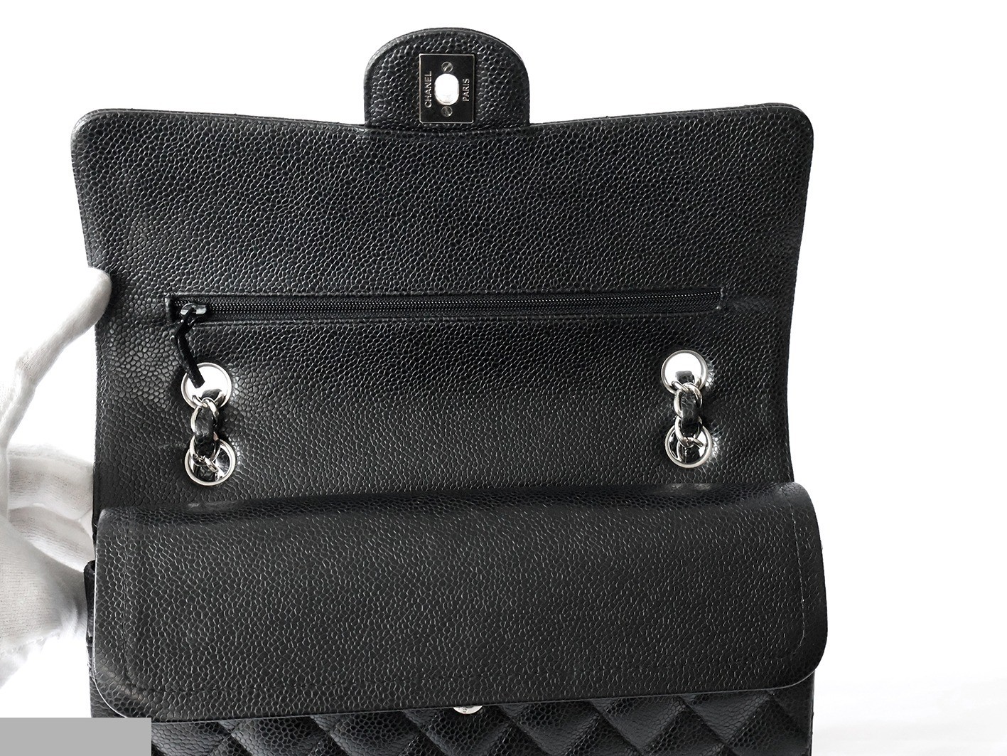 Caviar leather Matelassé 25 Double flap Double chain shoulder bag, black — view 10