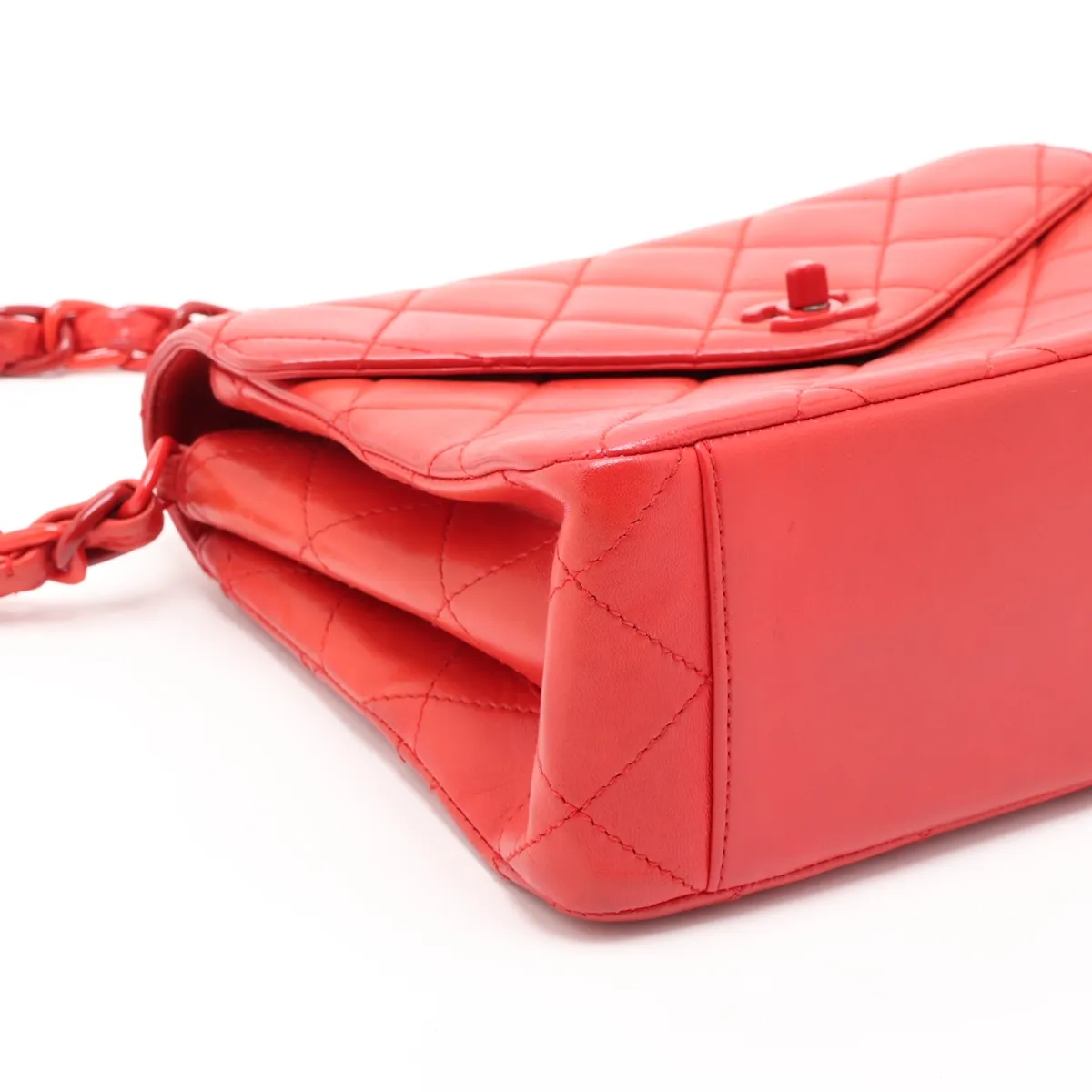 Matelassé Lambskin Chain Shoulder Bag, Red with Gold Hardware, 5353866 (Serial Number 5) — view 4