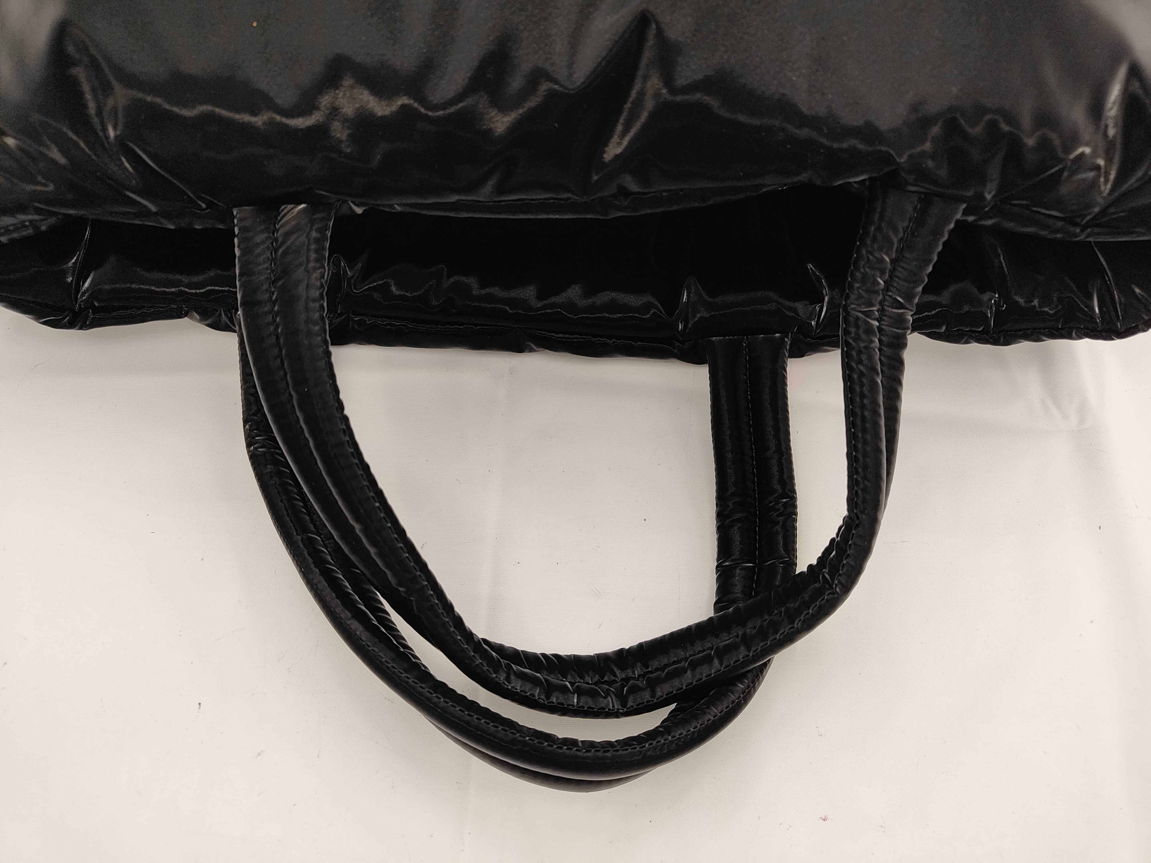 756269 Wide Puffer Tote Bag with YSL Logo, Black Bag — view 3