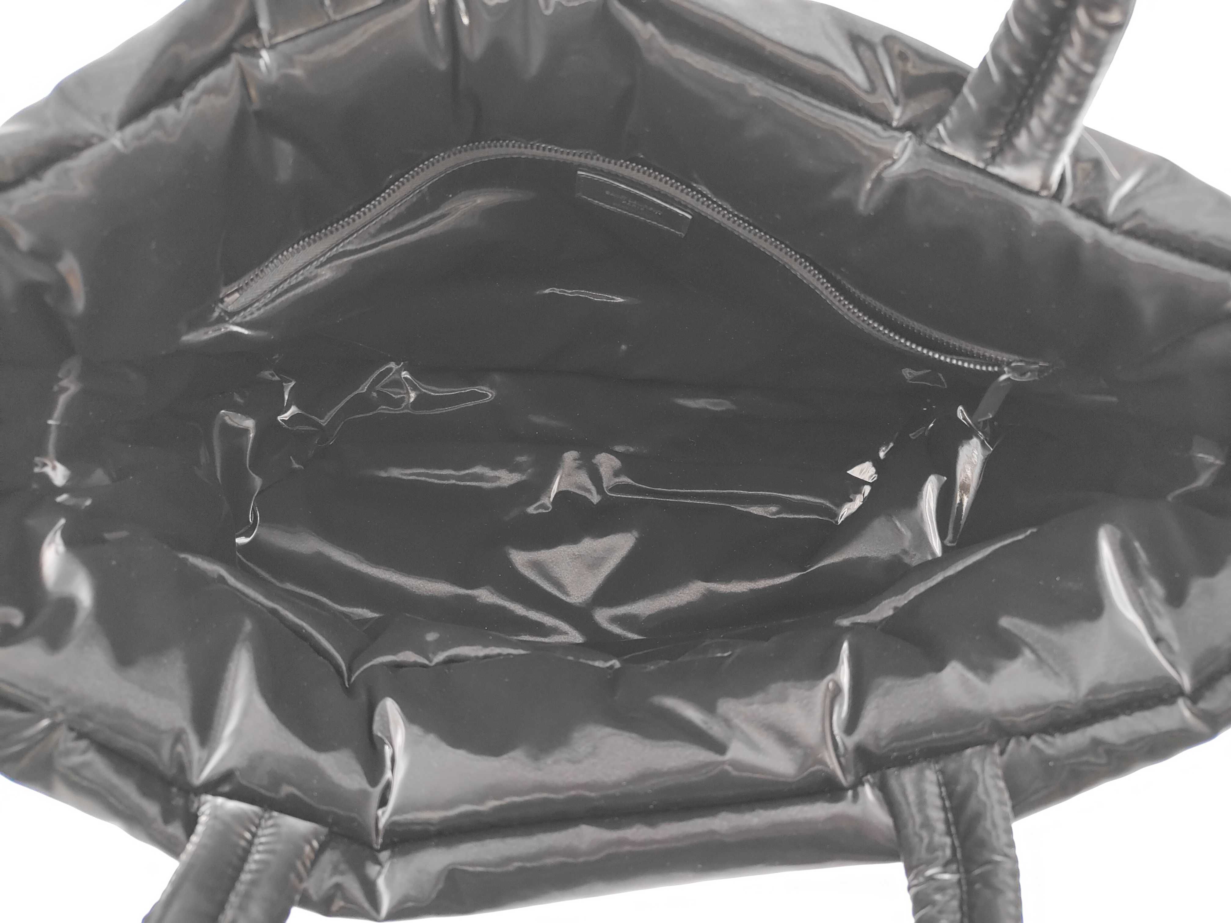 756269 Wide Puffer Tote Bag with YSL Logo, Black Bag — view 7