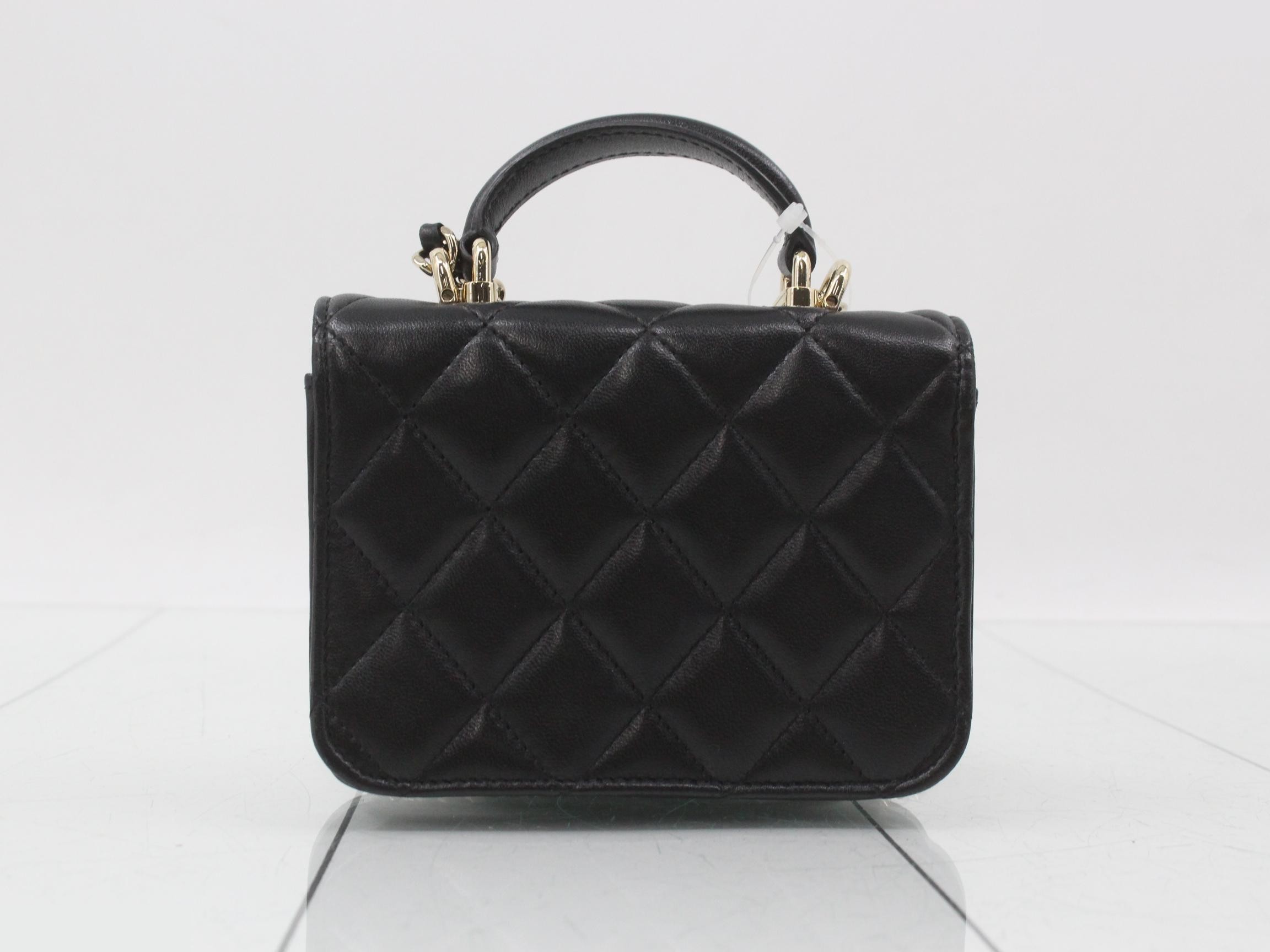Matelassé chain shoulder bag, lambskin, black — view 2
