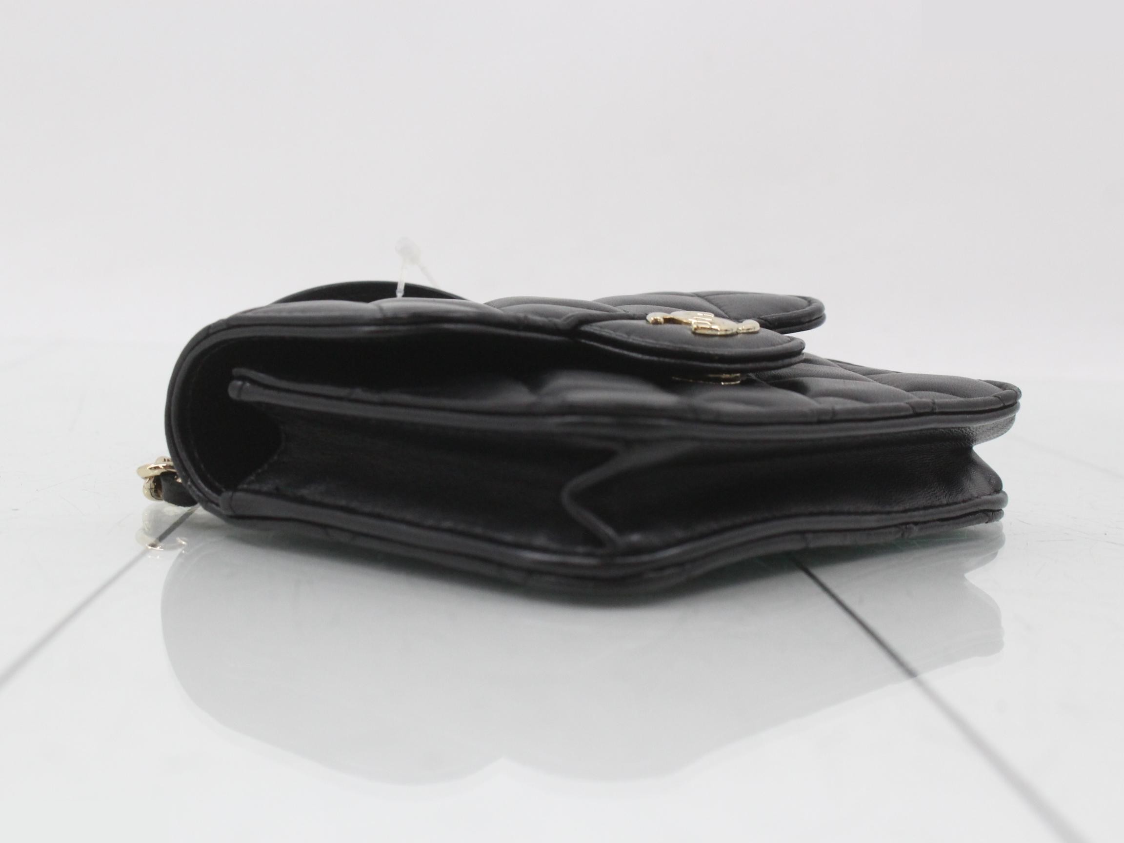 Matelassé chain shoulder bag, lambskin, black — view 5