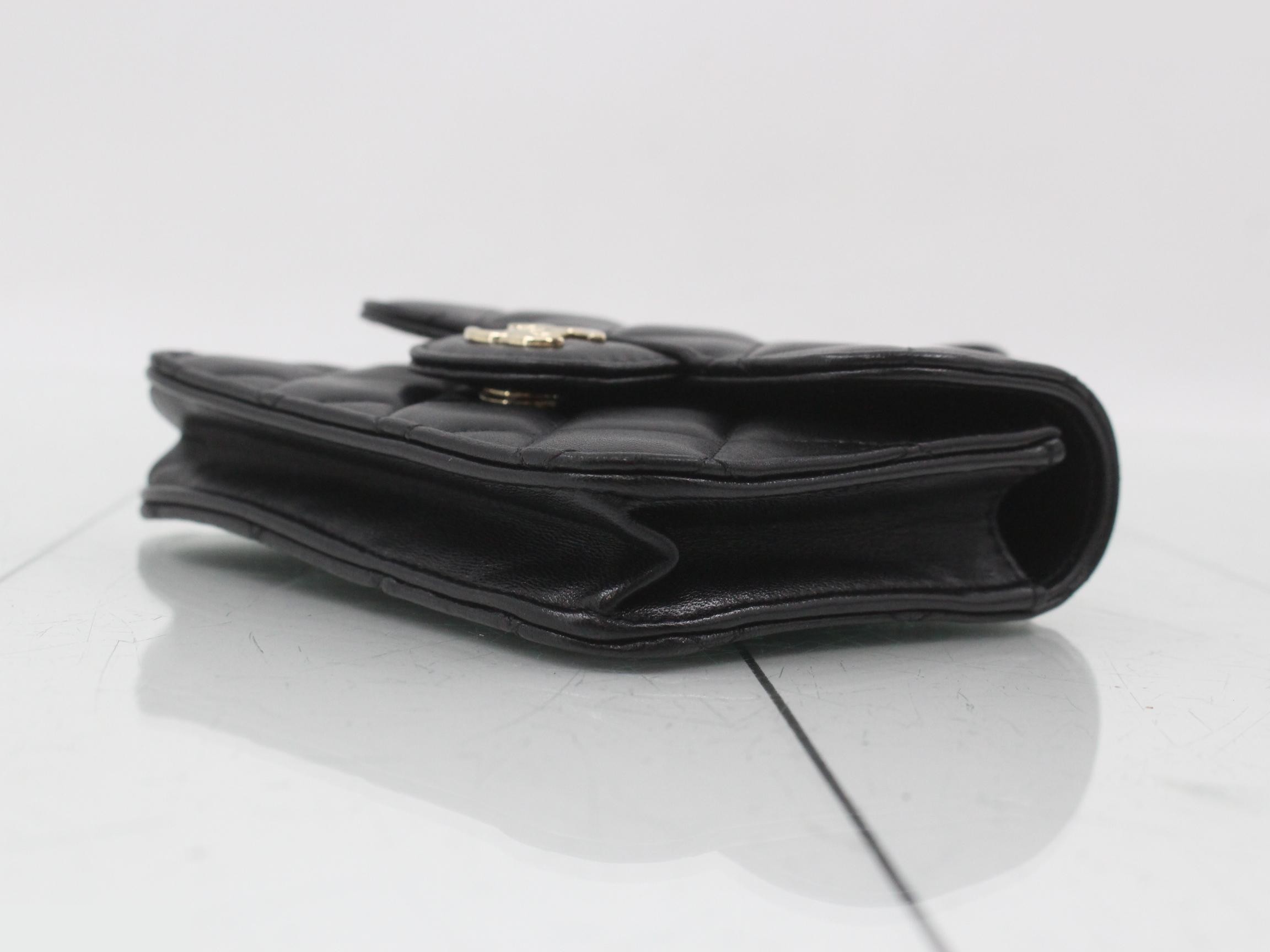 Matelassé chain shoulder bag, lambskin, black — view 6