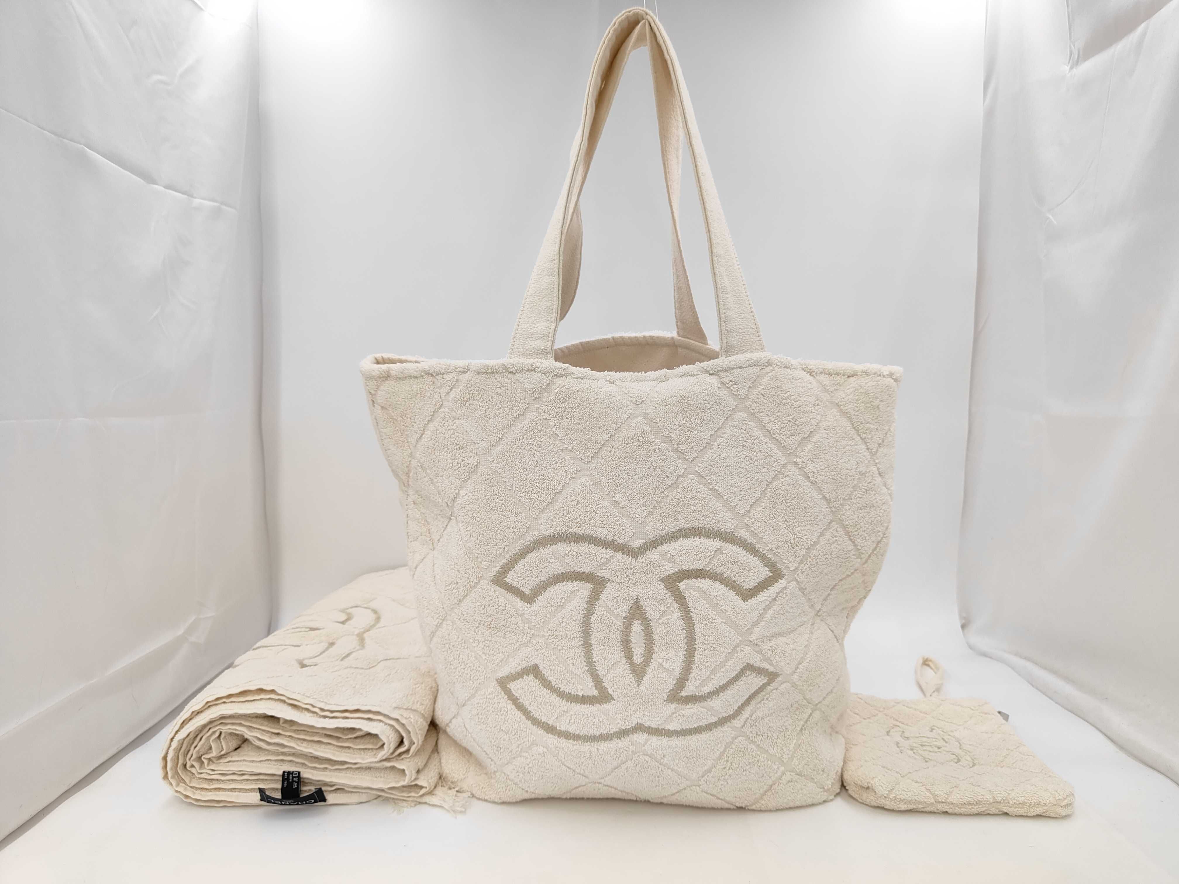 Beach Bag, Coco Mark, Cotton, White, with Tag, Towel, Pouch, Bag