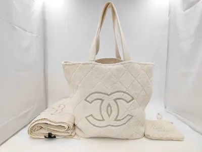 Beach Bag, Coco Mark, Cotton, White, with Tag, Towel, Pouch, Bag