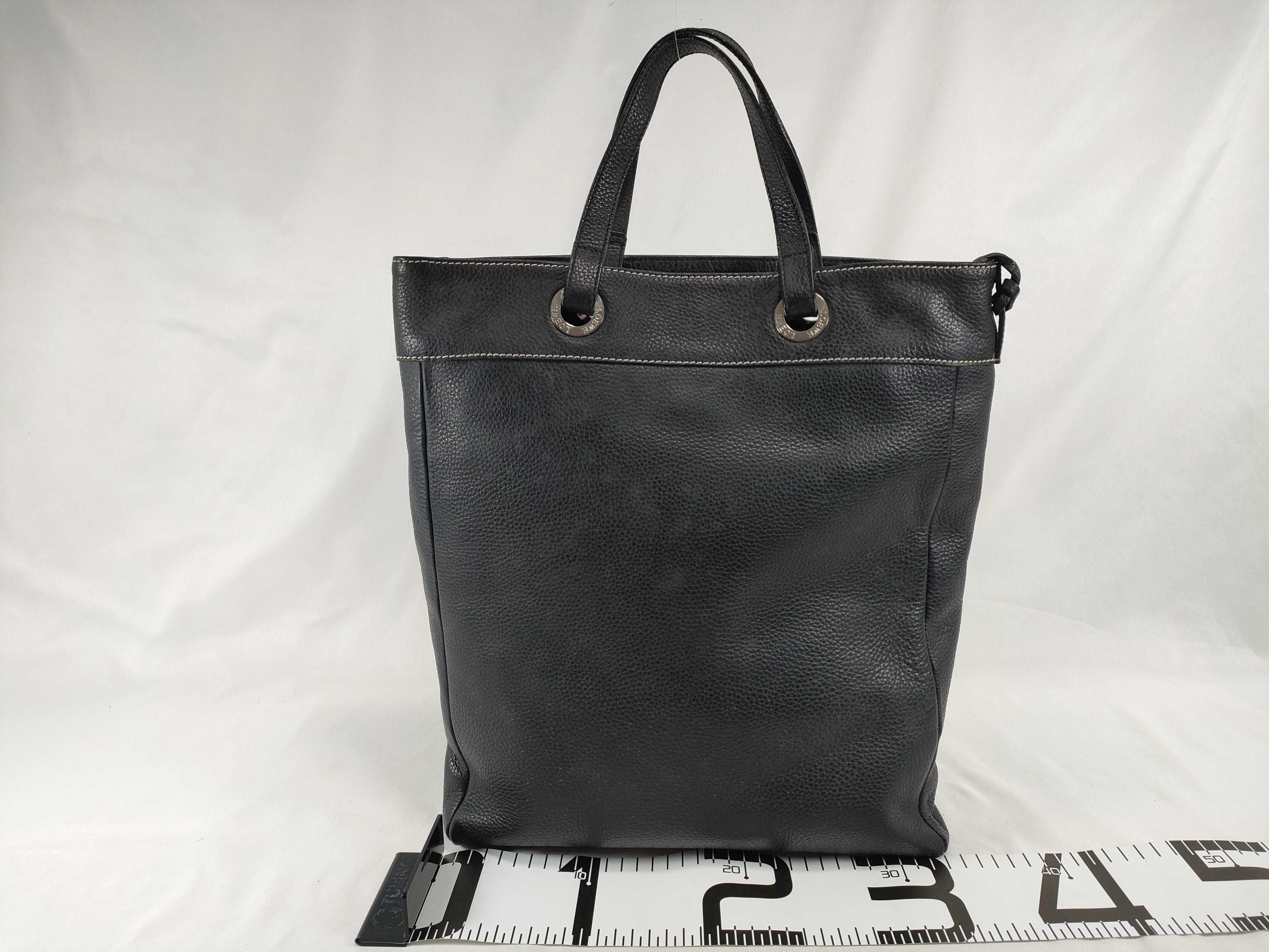 (Loewe) Calf Leather Tote Bag with Silver Hardware, Black — view 2