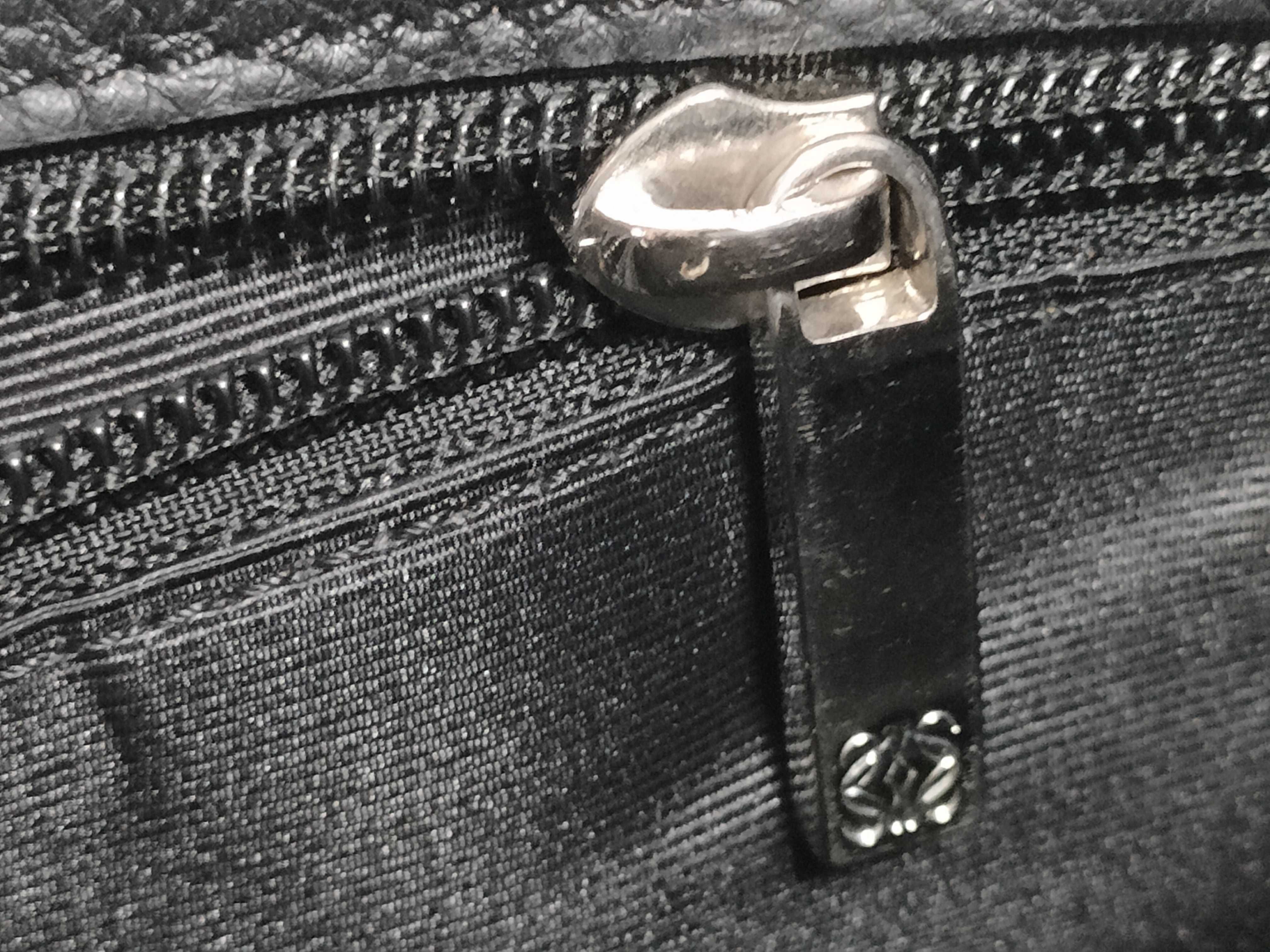 (Loewe) Calf Leather Tote Bag with Silver Hardware, Black — view 13