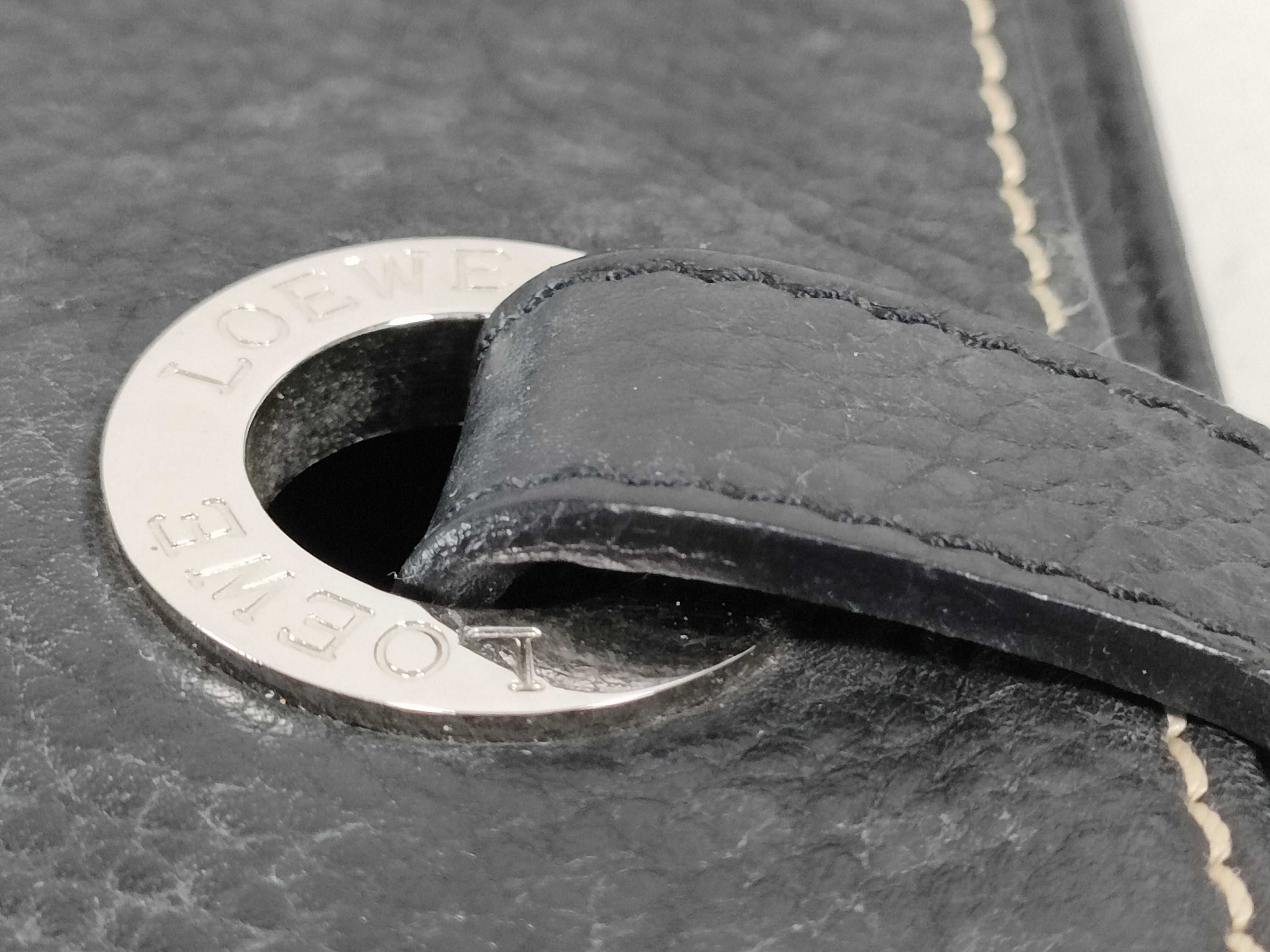 (Loewe) Calf Leather Tote Bag with Silver Hardware, Black — view 5