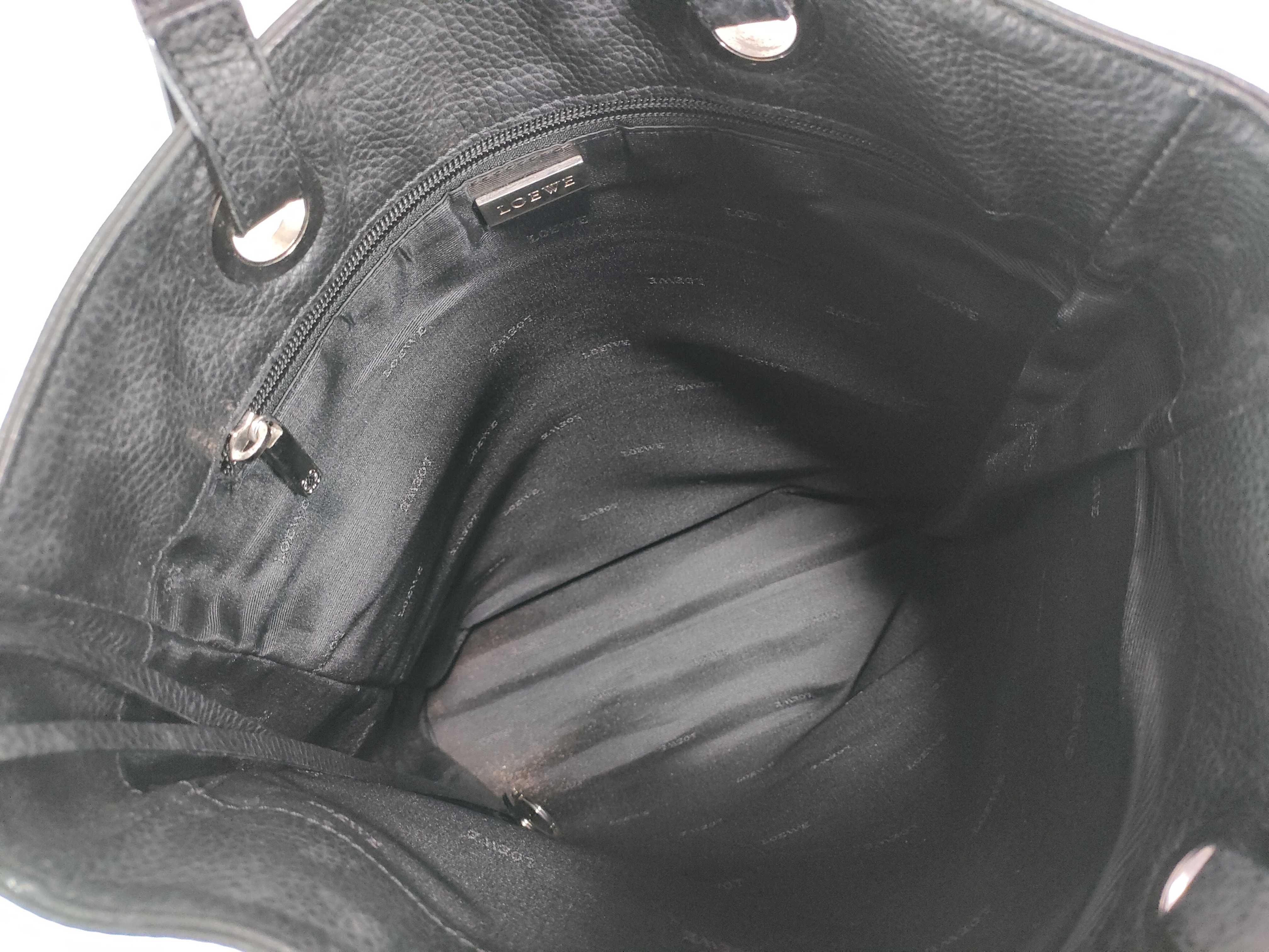 (Loewe) Calf Leather Tote Bag with Silver Hardware, Black — view 9