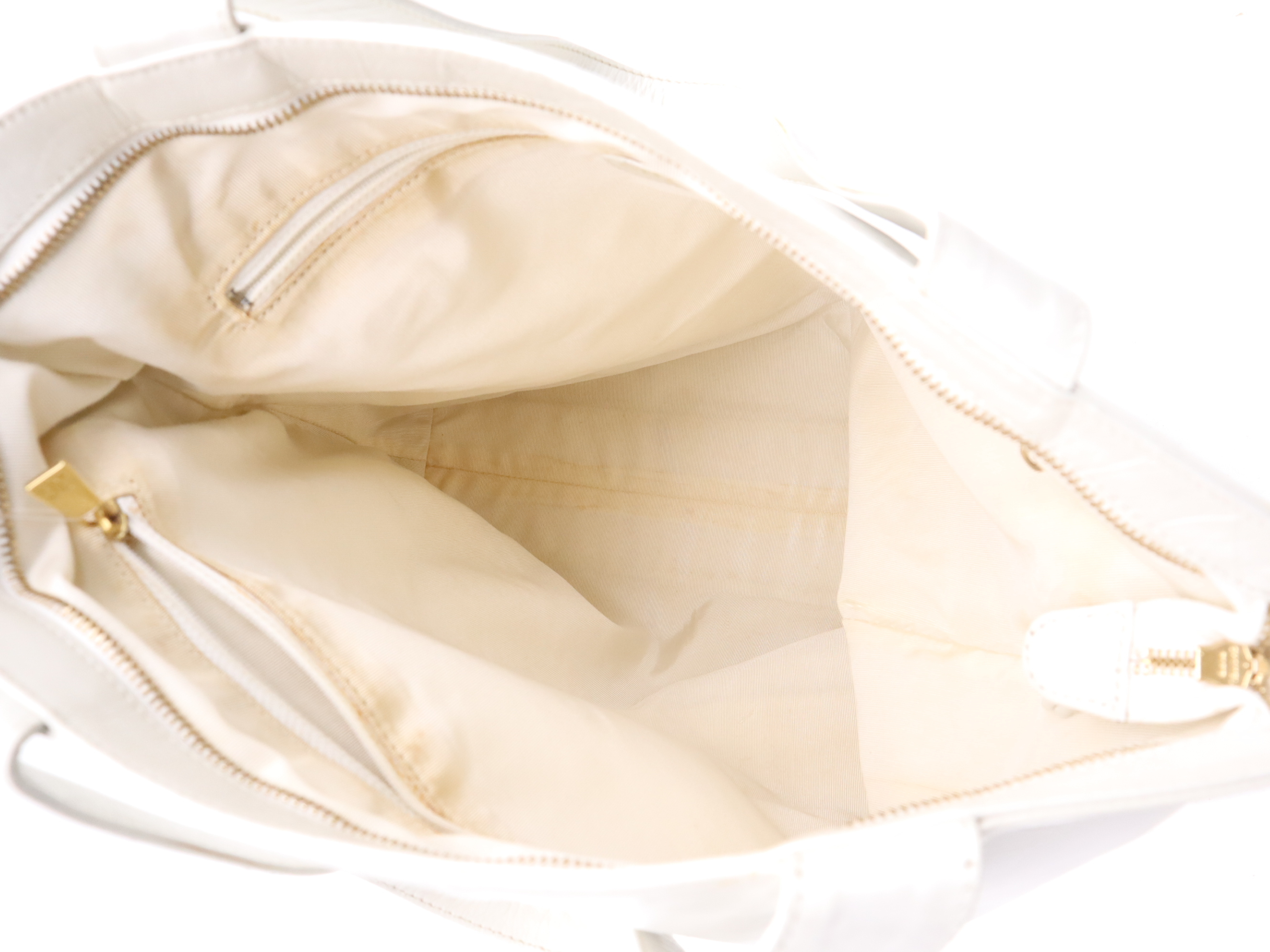 Leather Tote Bag with All-Over Logo, White, Gold Hardware, with Sticker — view 12