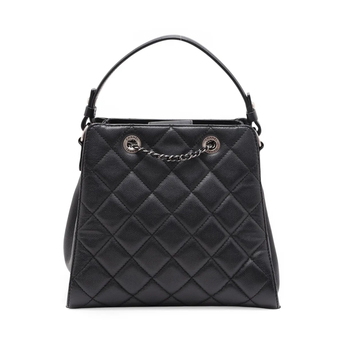 Matelassé Caviar Skin 2-Way Handbag, Drawstring Closure, Black with Gunmetal Hardware, 22471283, Serial Number 22 — view 2