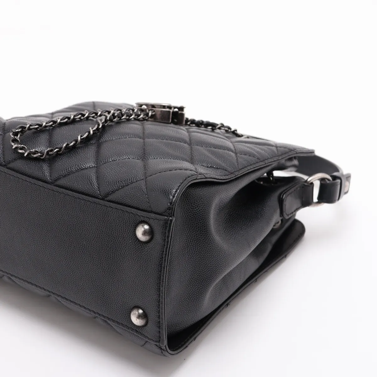 Matelassé Caviar Skin 2-Way Handbag, Drawstring Closure, Black with Gunmetal Hardware, 22471283, Serial Number 22 — view 3