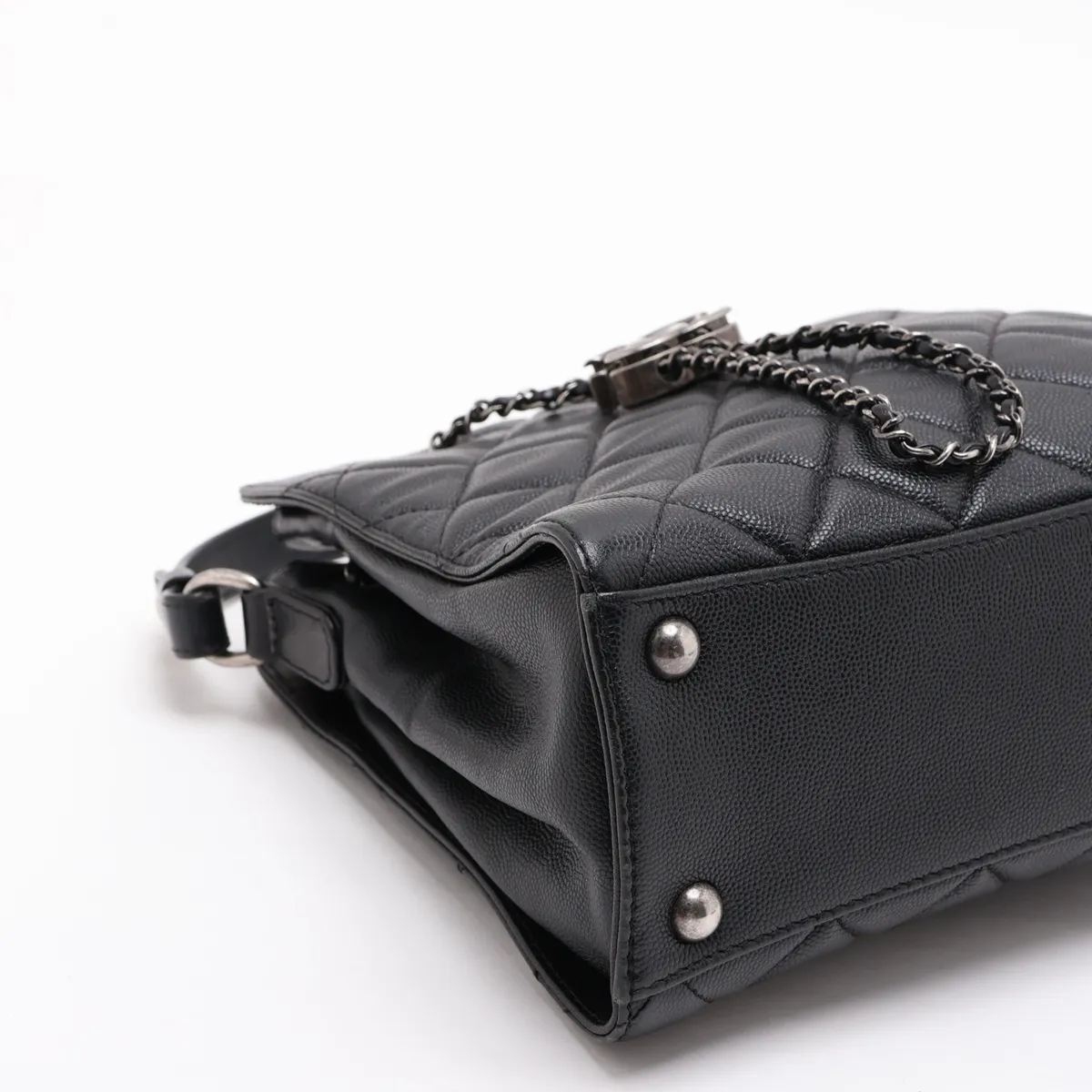 Matelassé Caviar Skin 2-Way Handbag, Drawstring Closure, Black with Gunmetal Hardware, 22471283, Serial Number 22 — view 4