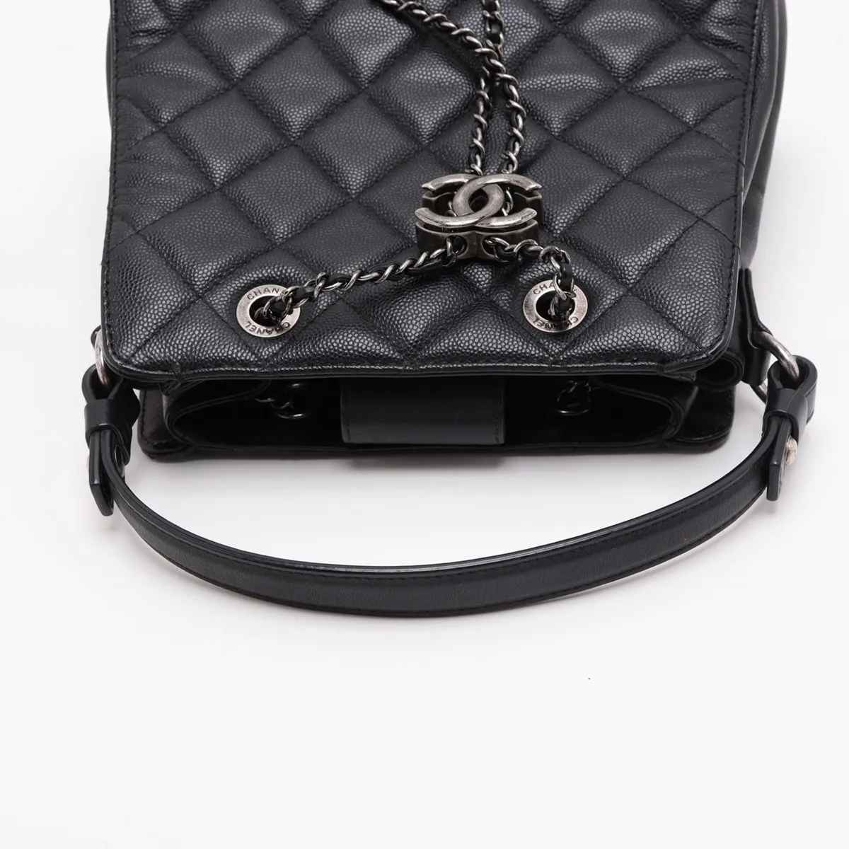 Matelassé Caviar Skin 2-Way Handbag, Drawstring Closure, Black with Gunmetal Hardware, 22471283, Serial Number 22 — view 5
