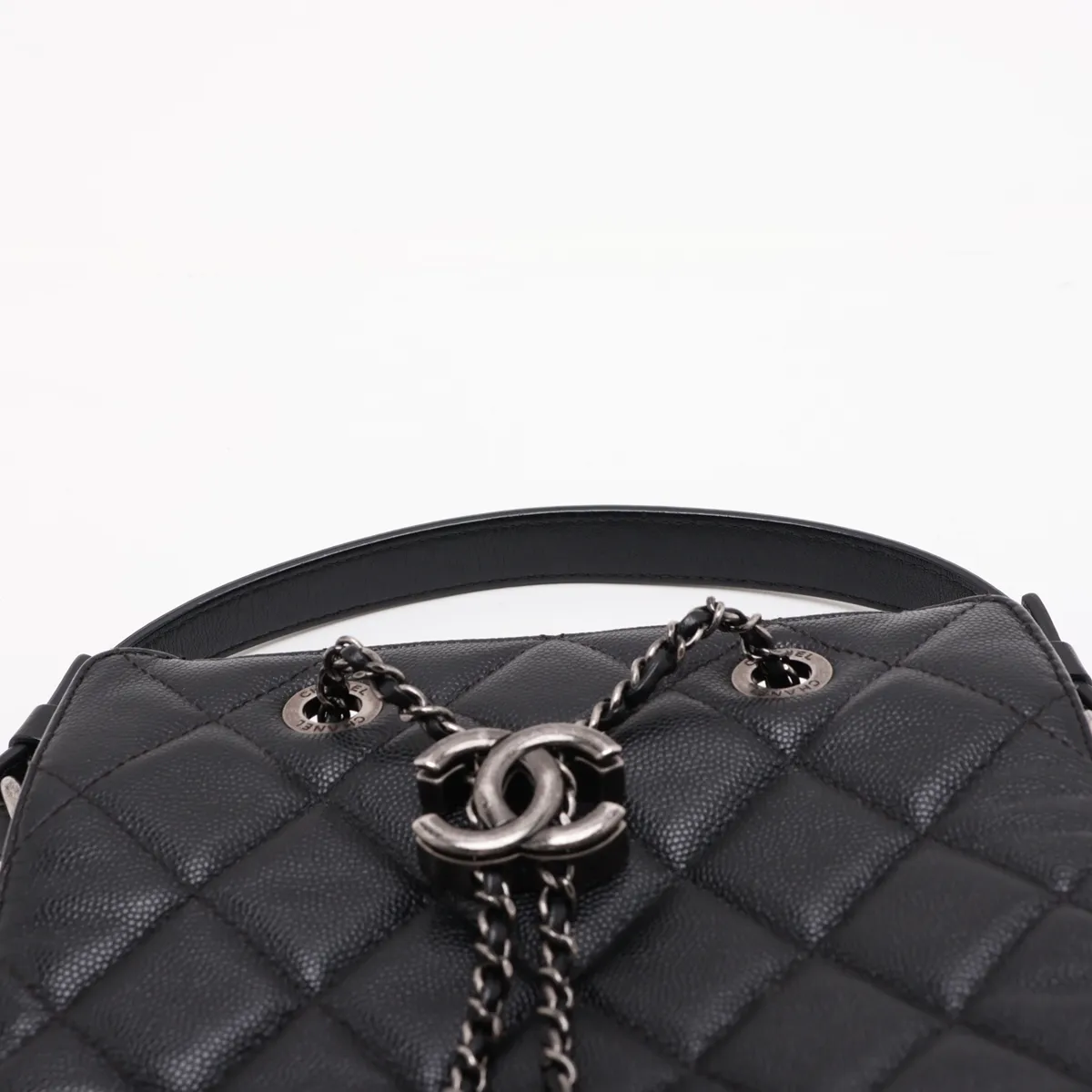Matelassé Caviar Skin 2-Way Handbag, Drawstring Closure, Black with Gunmetal Hardware, 22471283, Serial Number 22 — view 6