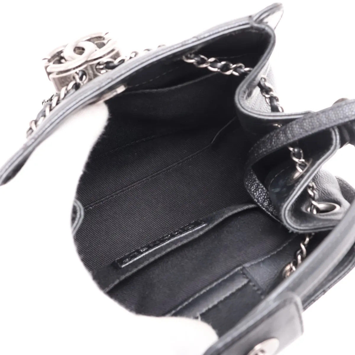 Matelassé Caviar Skin 2-Way Handbag, Drawstring Closure, Black with Gunmetal Hardware, 22471283, Serial Number 22 — view 8