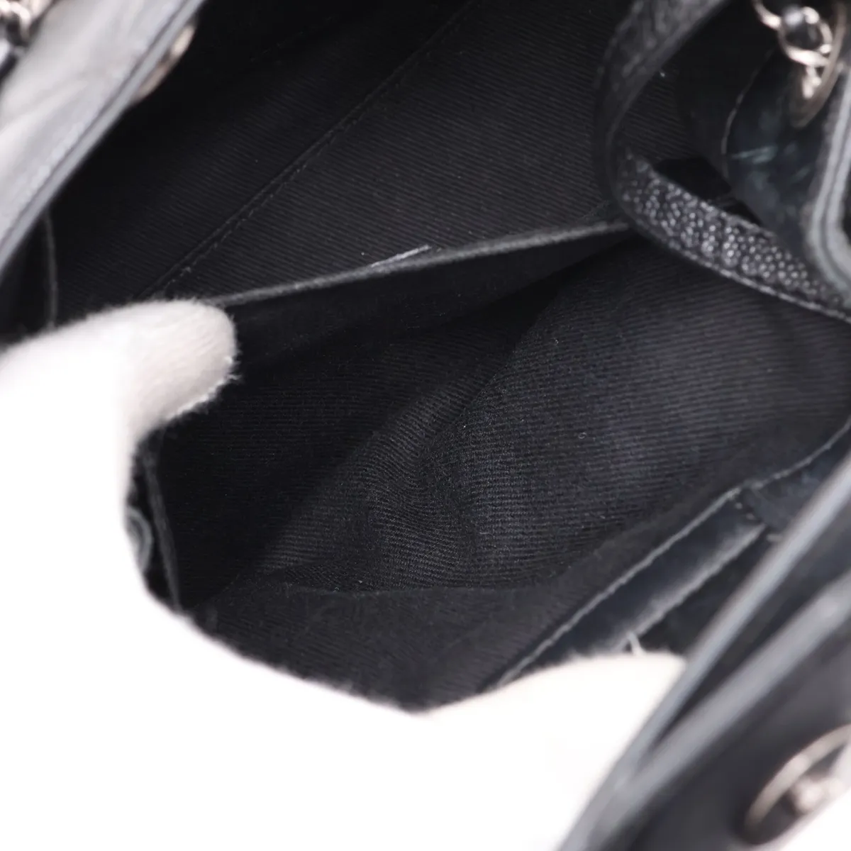 Matelassé Caviar Skin 2-Way Handbag, Drawstring Closure, Black with Gunmetal Hardware, 22471283, Serial Number 22 — view 9